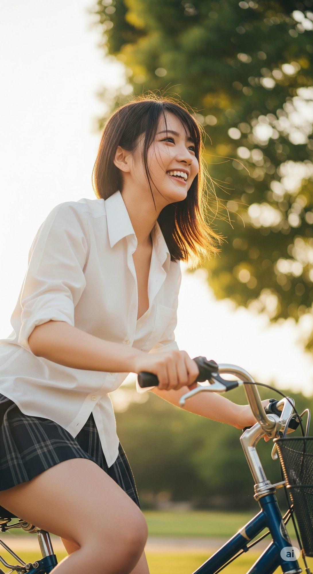 学校帰りのミニスカ自転車JK（パンチラあり） - サンプル画像 1