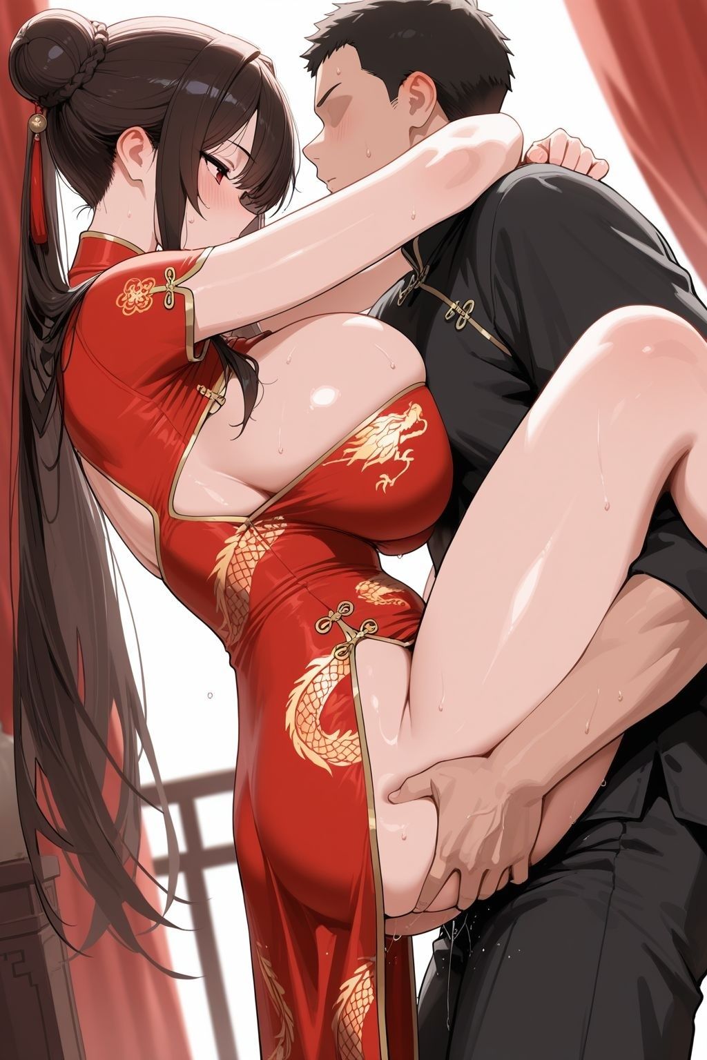 チャイナドレスが爆乳でちぎれそう - サンプル画像 2