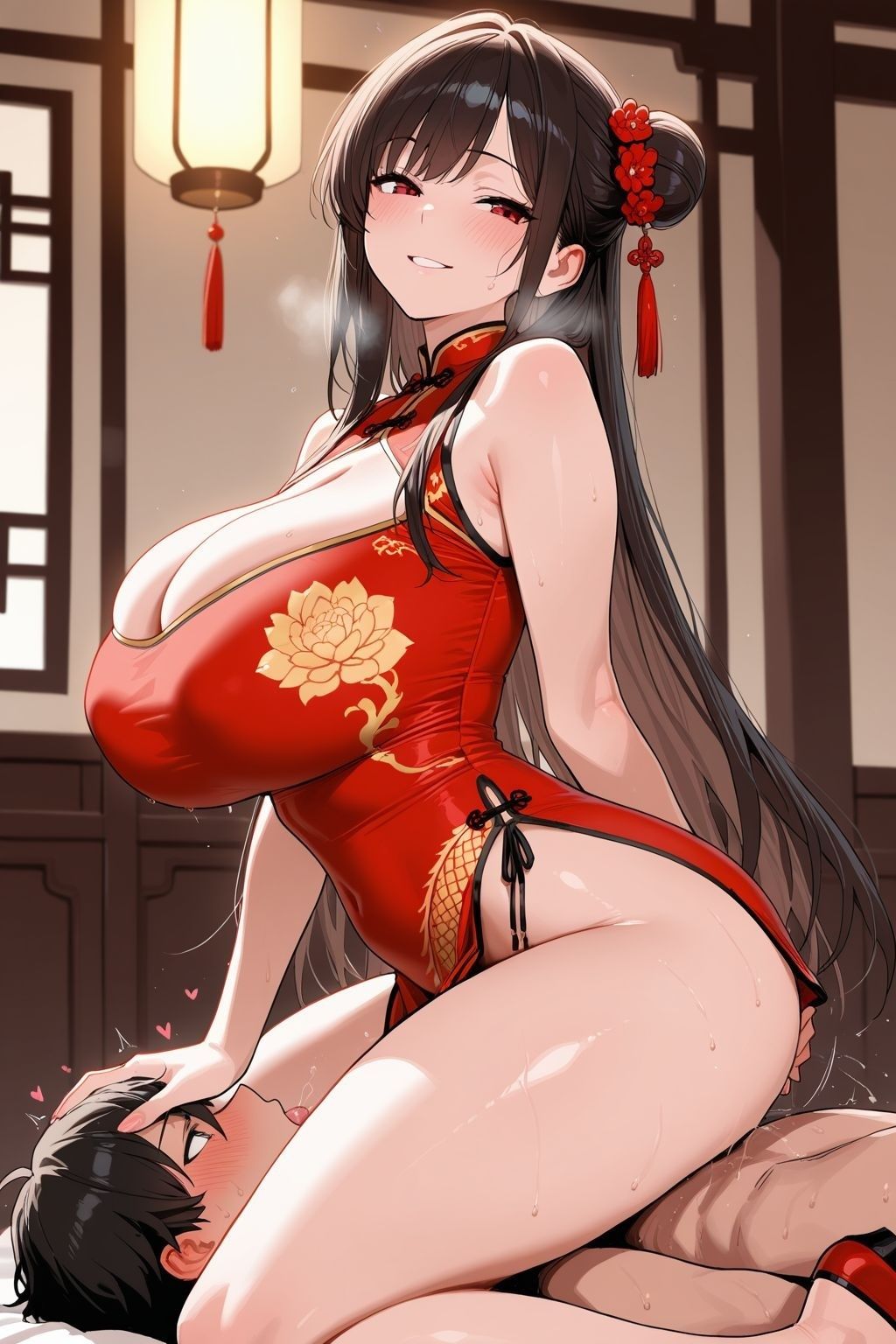 チャイナドレスが爆乳でちぎれそう - サンプル画像 6