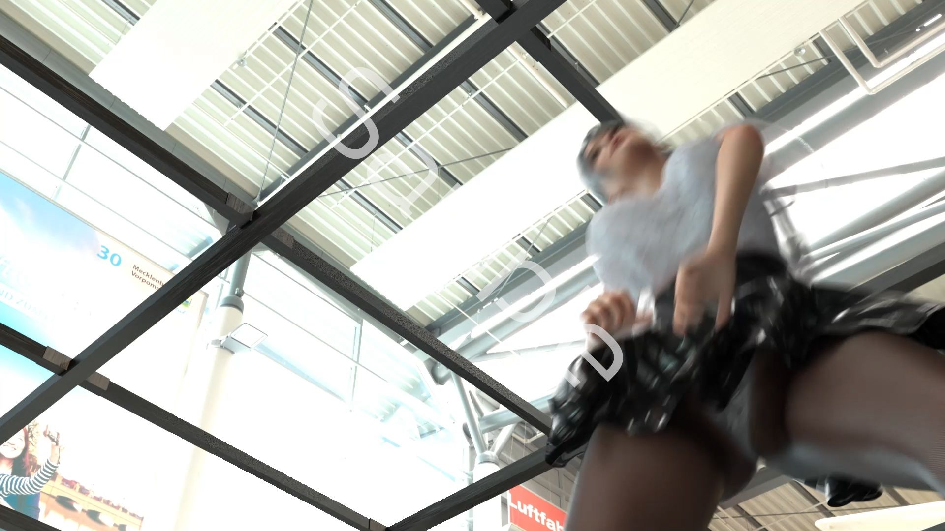 女子アナになった二階堂沙耶・早朝のニュース番組の冒頭でミニスカートでダンスすることを業務命令で強要される・ダンスVer.3:Vol.04『ただの話題作りとのことで電源OFF（のはず）のカメラが4台、ローアングルから彼女のスカート内を覗き込むように設置されている:PV04_パンストの下に純白Tバックパンティで扇風機風チラ』 - サンプル画像 3