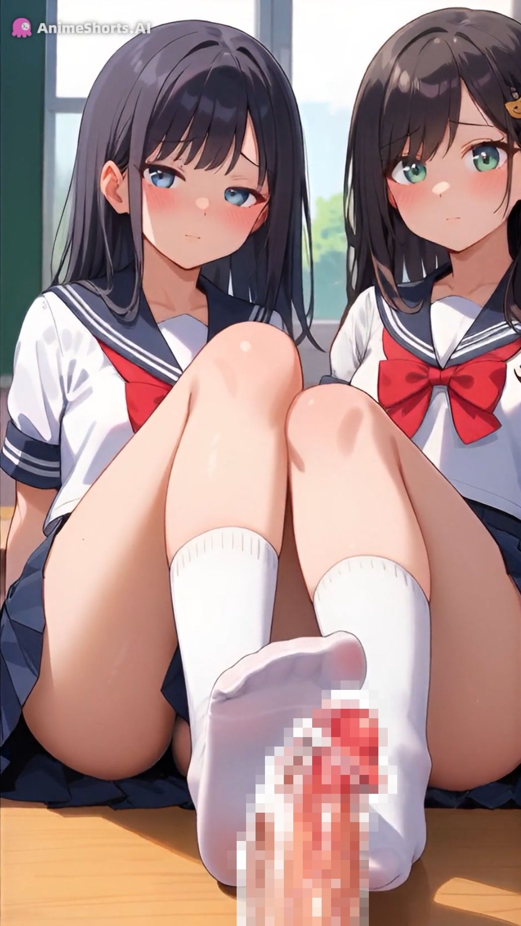 【イラスト83枚】【おまけアニメ6分40秒】足コキでオナサポ！学園祭でミニスカ制服の足コキ専門店！太もも、足の裏、靴下、素脚、パンチラ・・・ - サンプル画像 1