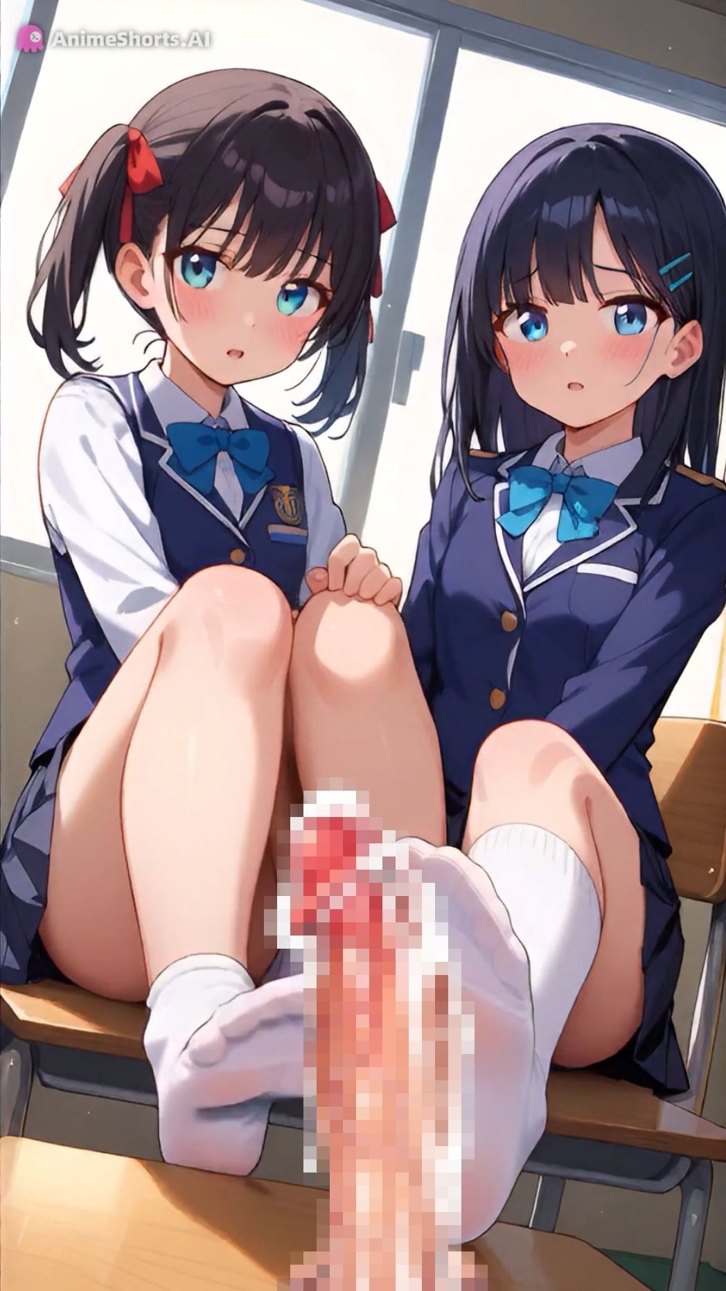 【イラスト83枚】【おまけアニメ6分40秒】足コキでオナサポ！学園祭でミニスカ制服の足コキ専門店！太もも、足の裏、靴下、素脚、パンチラ・・・ - サンプル画像 5