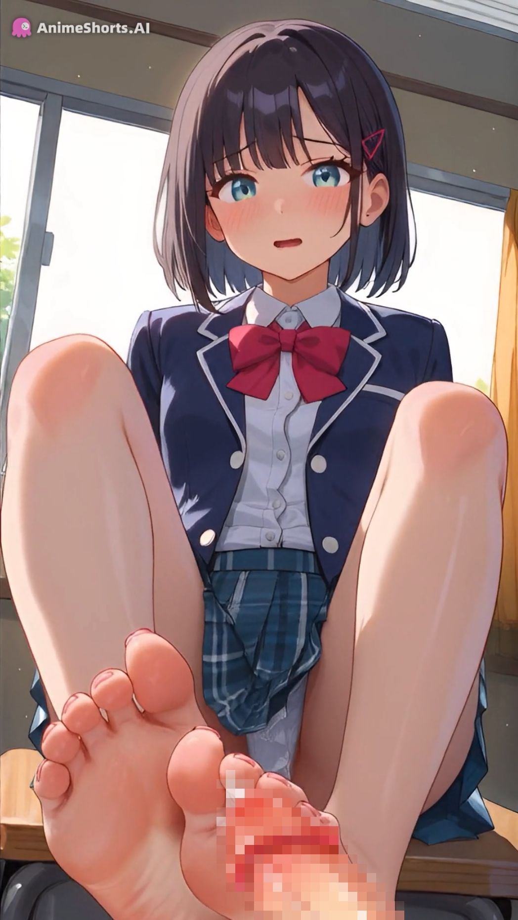 【イラスト83枚】【おまけアニメ6分40秒】足コキでオナサポ！学園祭でミニスカ制服の足コキ専門店！太もも、足の裏、靴下、素脚、パンチラ・・・ - サンプル画像 9