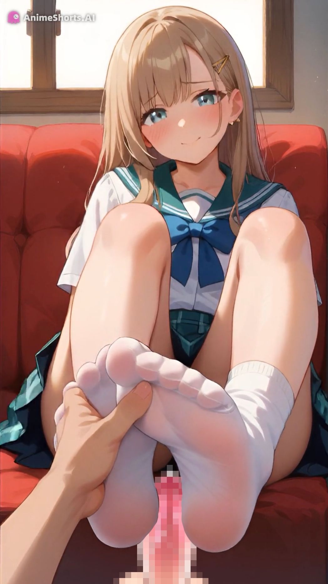 【イラスト83枚】【おまけアニメ6分40秒】足コキでオナサポ！学園祭でミニスカ制服の足コキ専門店！太もも、足の裏、靴下、素脚、パンチラ・・・ - サンプル画像 10