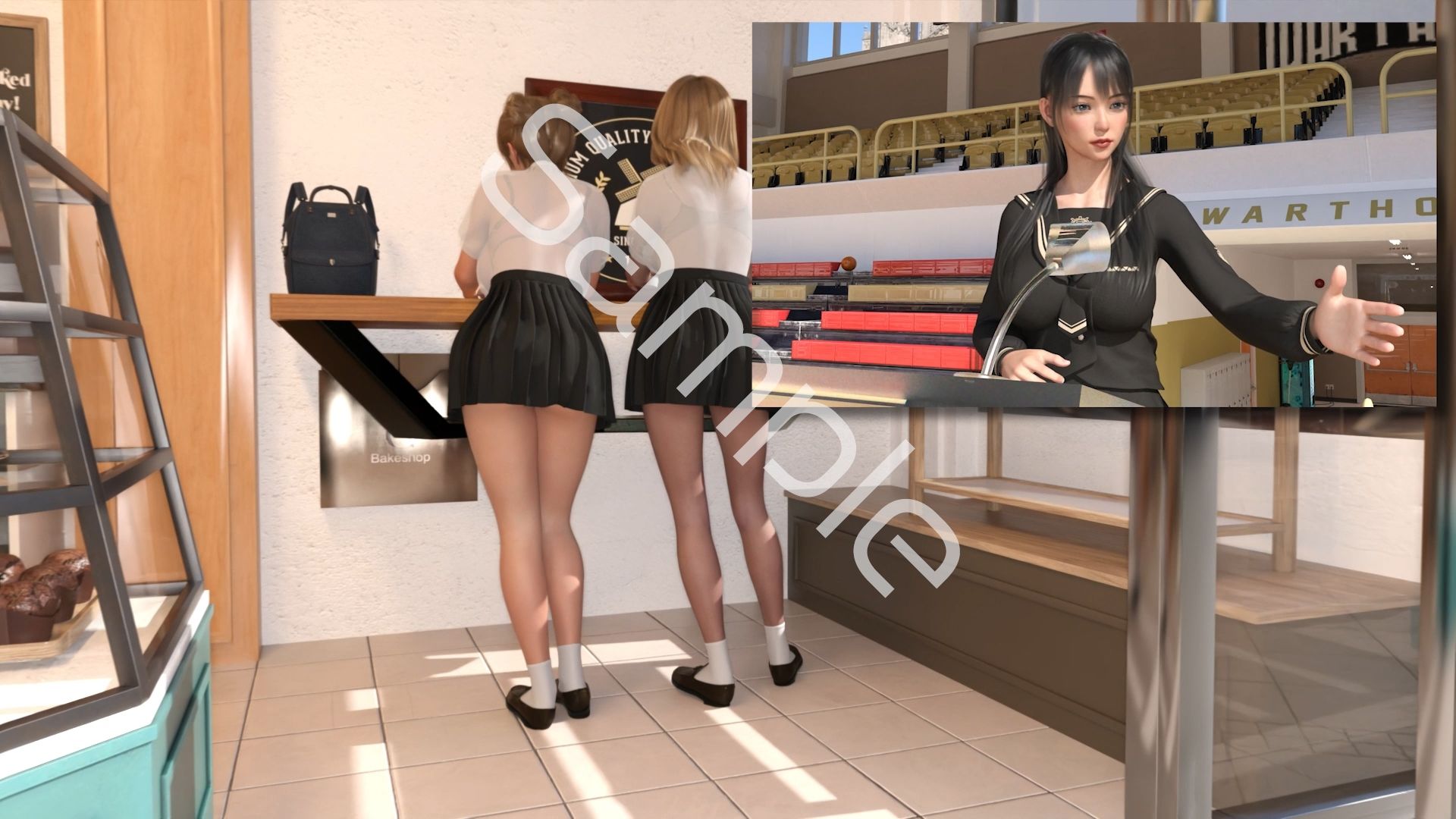 【▲100△100●100】学校帰りにコーヒーショップに寄って雑談する廻里と友梨。2025シリーズ（011:沙耶までもが盗撮師の餌食になり、友梨の知人の男子生徒がその沙耶のパンチラ盗撮動画でヌきまくったということを聞いた件） - サンプル画像 2