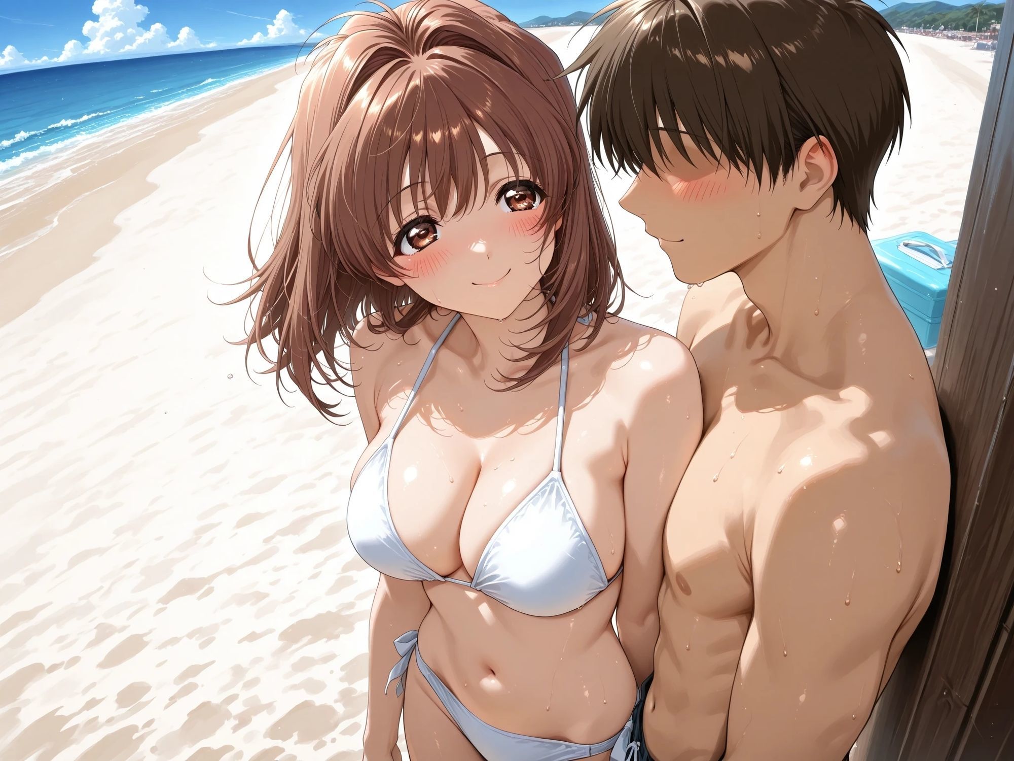 AIイラストCG集117 L〇VERS 恋に〇ちたら 河〇理恵（海水浴編） - サンプル画像 5