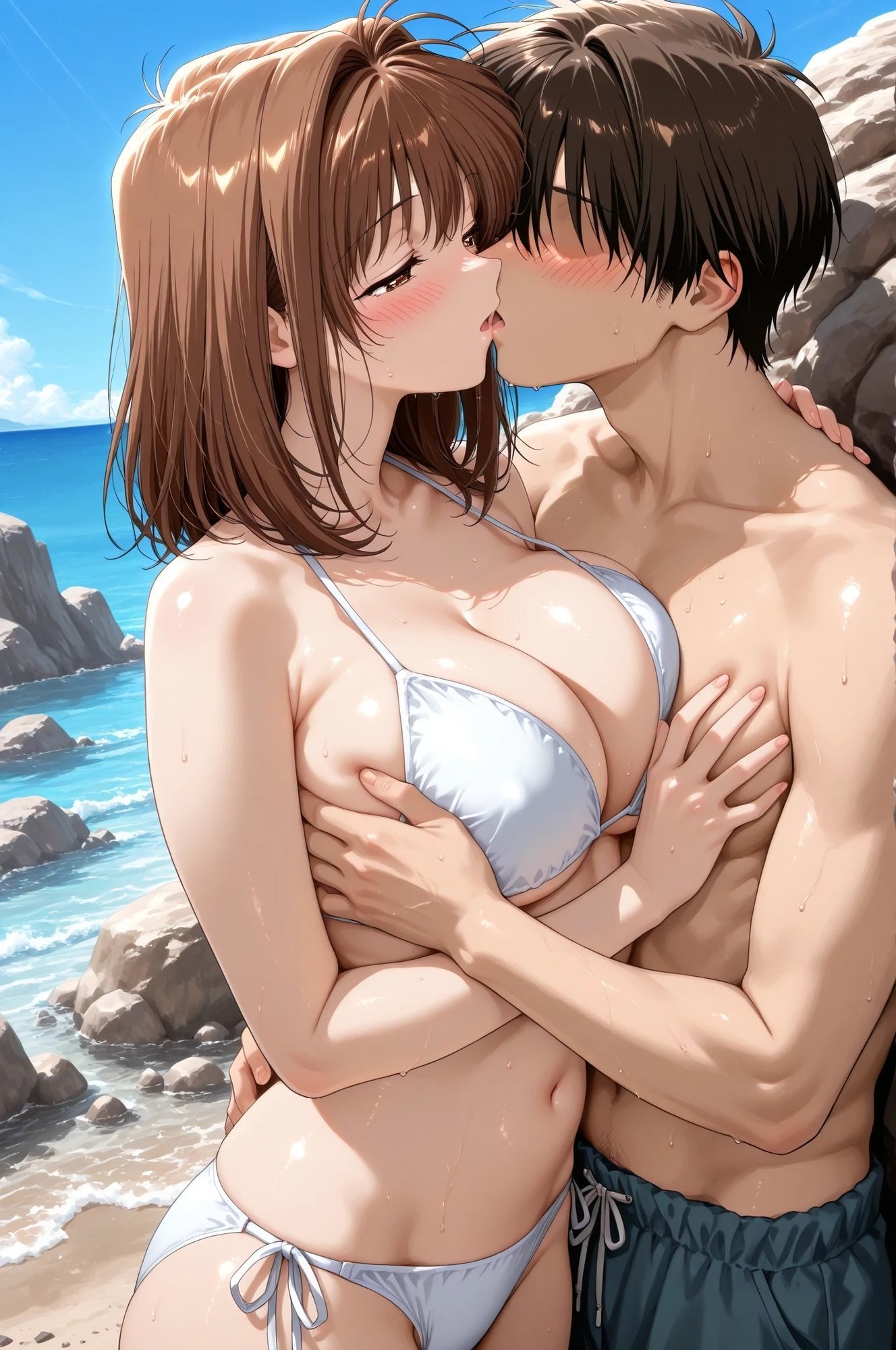 AIイラストCG集117 L〇VERS 恋に〇ちたら 河〇理恵（海水浴編） - サンプル画像 6