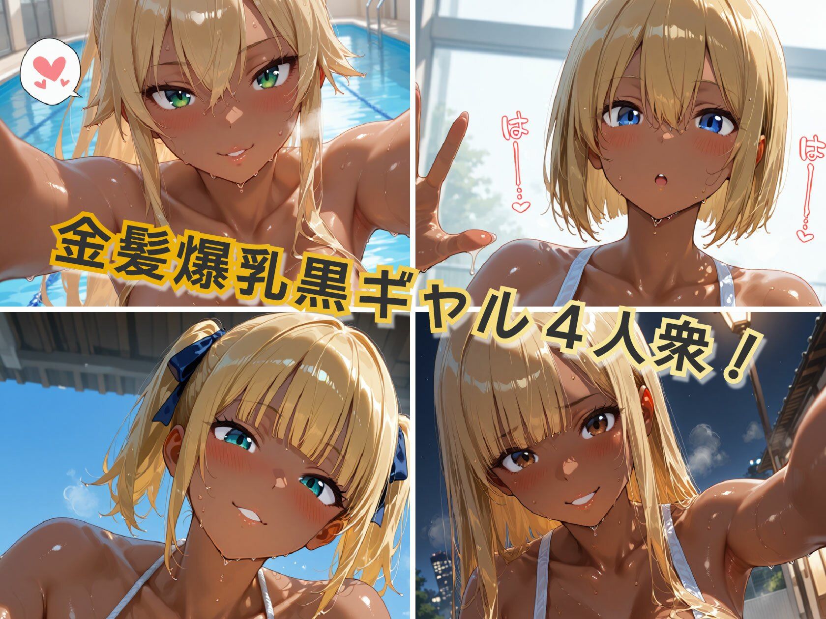 金髪黒ギャル4人組 スク水イキ狂いparty - サンプル画像 1