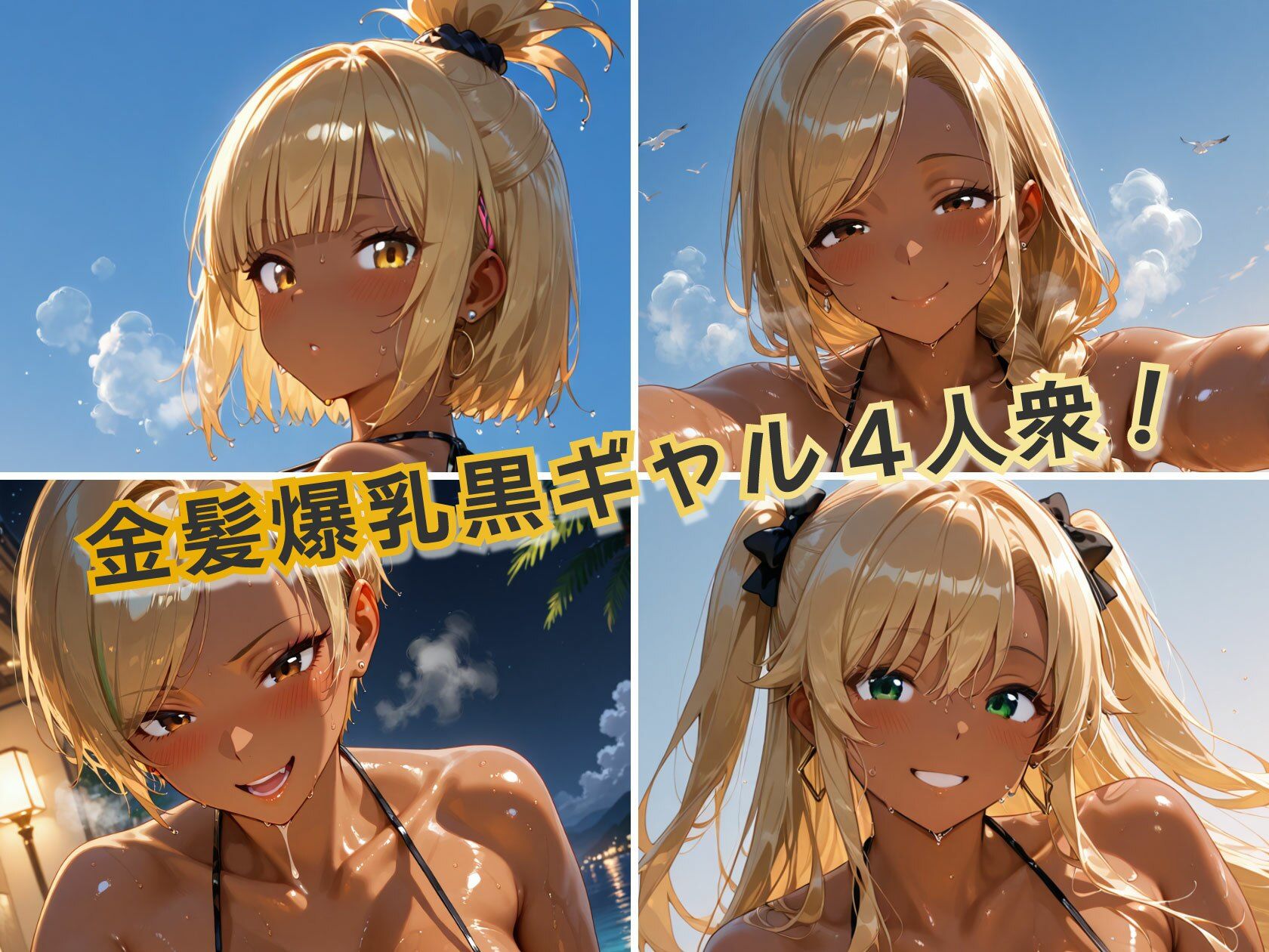 金髪黒ギャル4人組 黒ビキニイキ狂いparty - サンプル画像 1