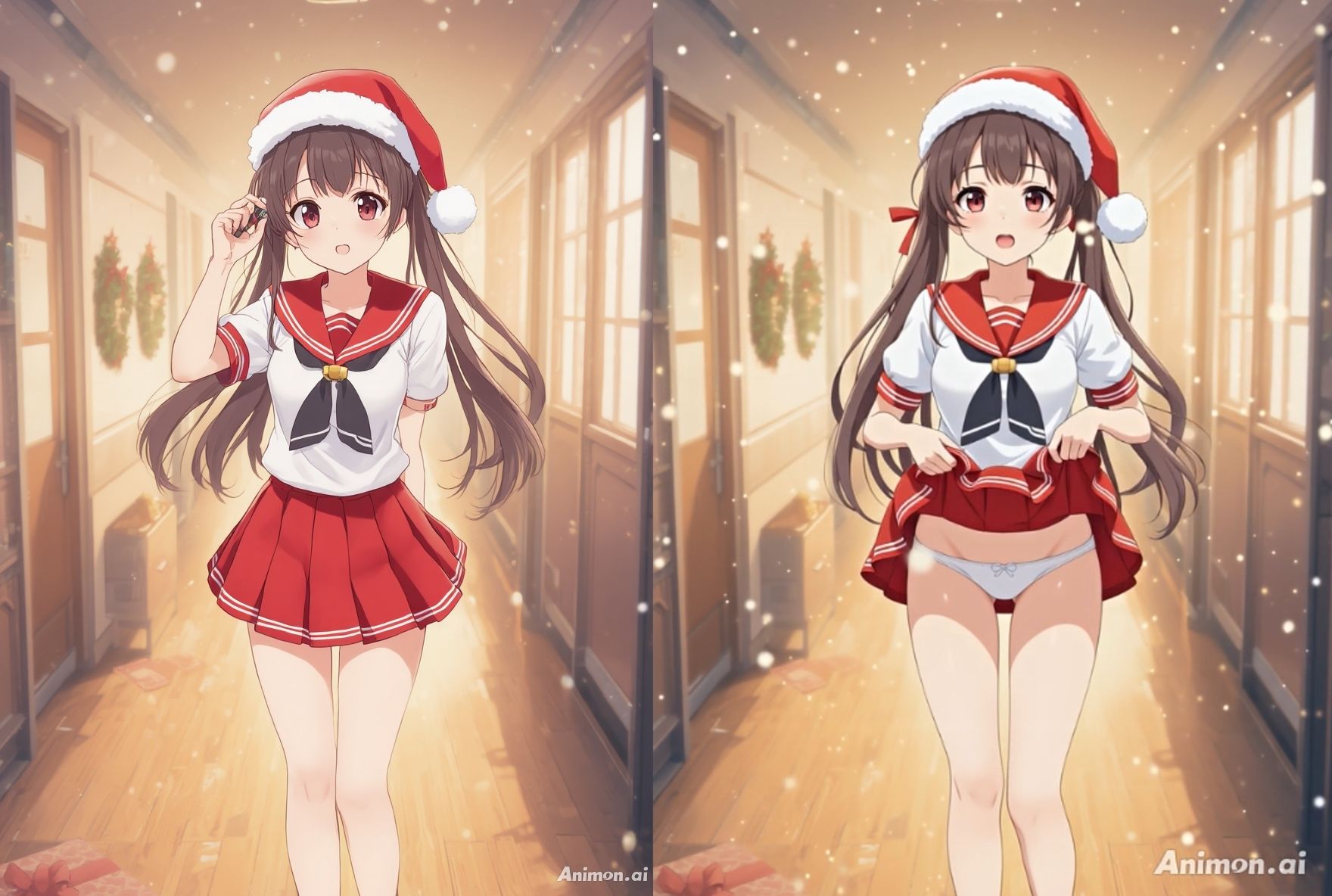 【アニメ49分】冬にひたすらミニスカめくって生パンツ！ミニスカートの制服を着た女の子300人以上がパンティーを見せてくれる、妄想の世界での雪が舞う冬景色！ふわふわな雪色の純白ショーツやトランクスから、紺色ブルマやスパッツっぽい下着まで！大胆な女の子から、ツンデレでなかなか見せてくれない女の子まで！現実の世界での街中では、絶対にこんなことをしないでくださいね！！ - サンプル画像 2