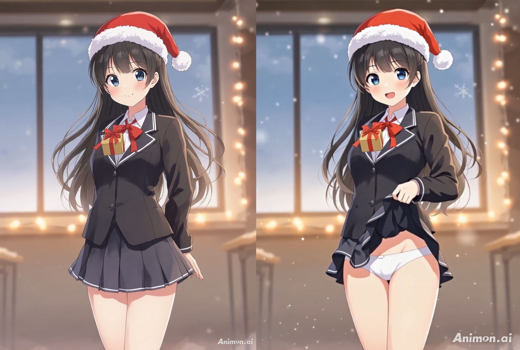 【アニメ49分】冬にひたすらミニスカめくって生パンツ！ミニスカートの制服を着た女の子300人以上がパンティーを見せてくれる、妄想の世界での雪が舞う冬景色！ふわふわな雪色の純白ショーツやトランクスから、紺色ブルマやスパッツっぽい下着まで！大胆な女の子から、ツンデレでなかなか見せてくれない女の子まで！現実の世界での街中では、絶対にこんなことをしないでくださいね！！ - サンプル画像 3