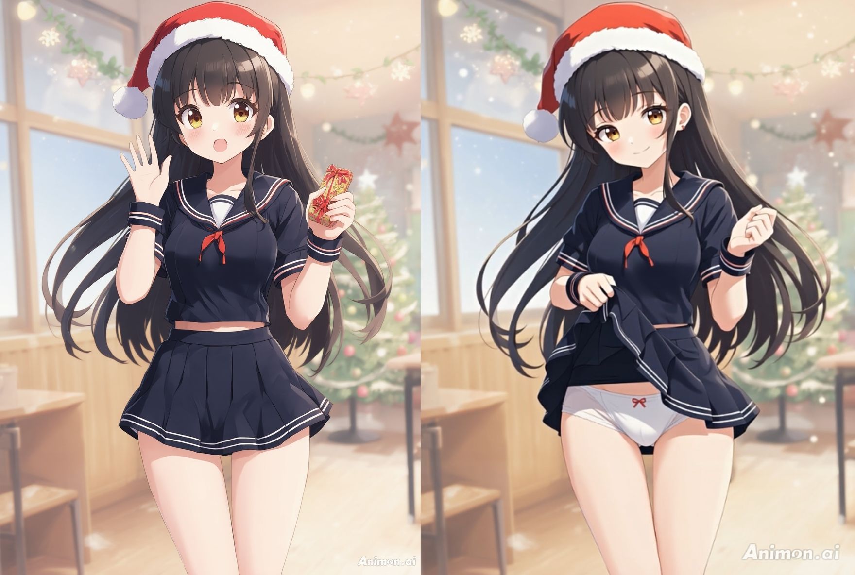 【アニメ49分】冬にひたすらミニスカめくって生パンツ！ミニスカートの制服を着た女の子300人以上がパンティーを見せてくれる、妄想の世界での雪が舞う冬景色！ふわふわな雪色の純白ショーツやトランクスから、紺色ブルマやスパッツっぽい下着まで！大胆な女の子から、ツンデレでなかなか見せてくれない女の子まで！現実の世界での街中では、絶対にこんなことをしないでくださいね！！ - サンプル画像 4