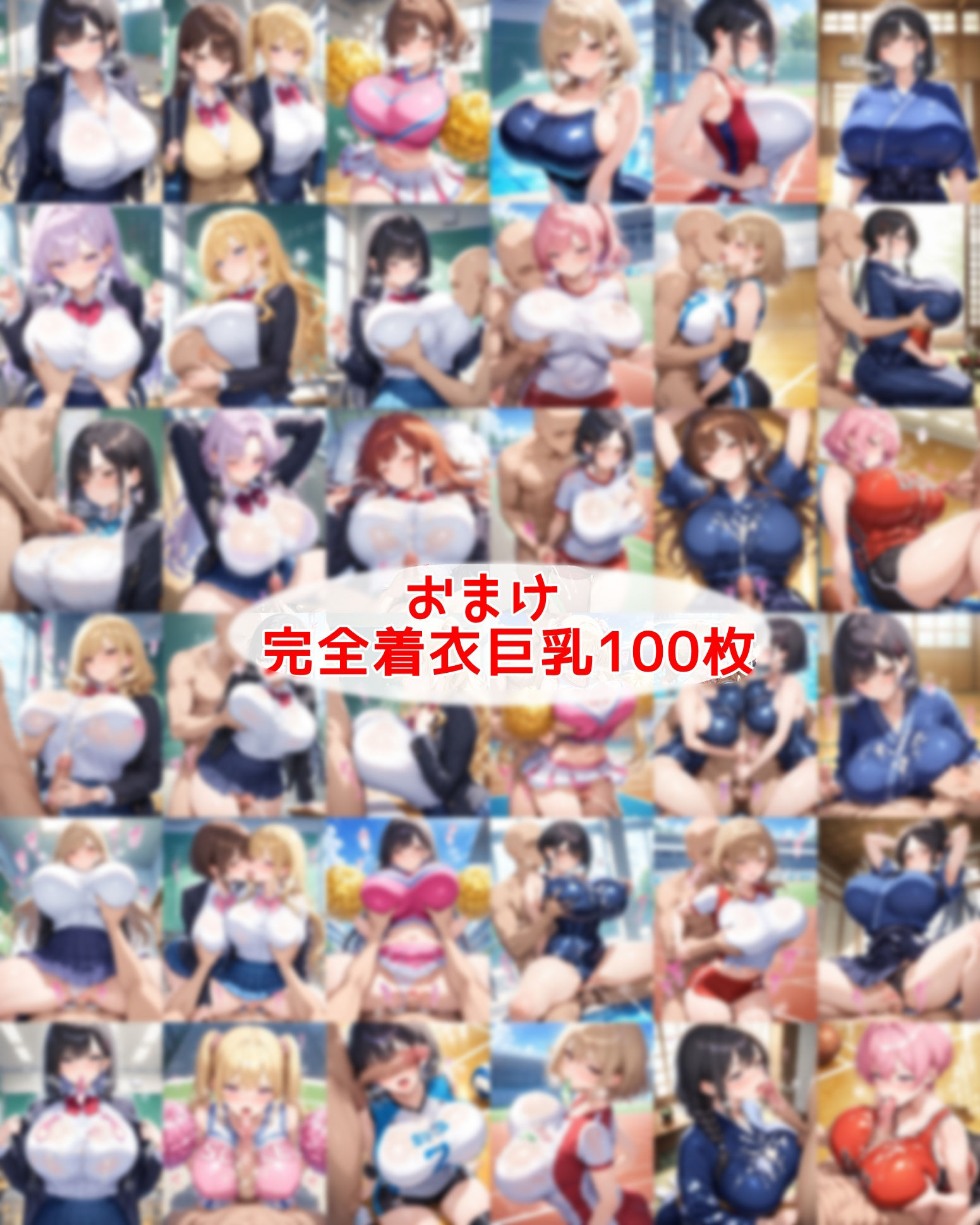 おっぱい丸出し女学園〜おっぱい丸出しの爆乳JK達にセクハラしたり、 ぶっかけたり、チ〇ポのお世話してもらうイラスト集〜 - サンプル画像 4