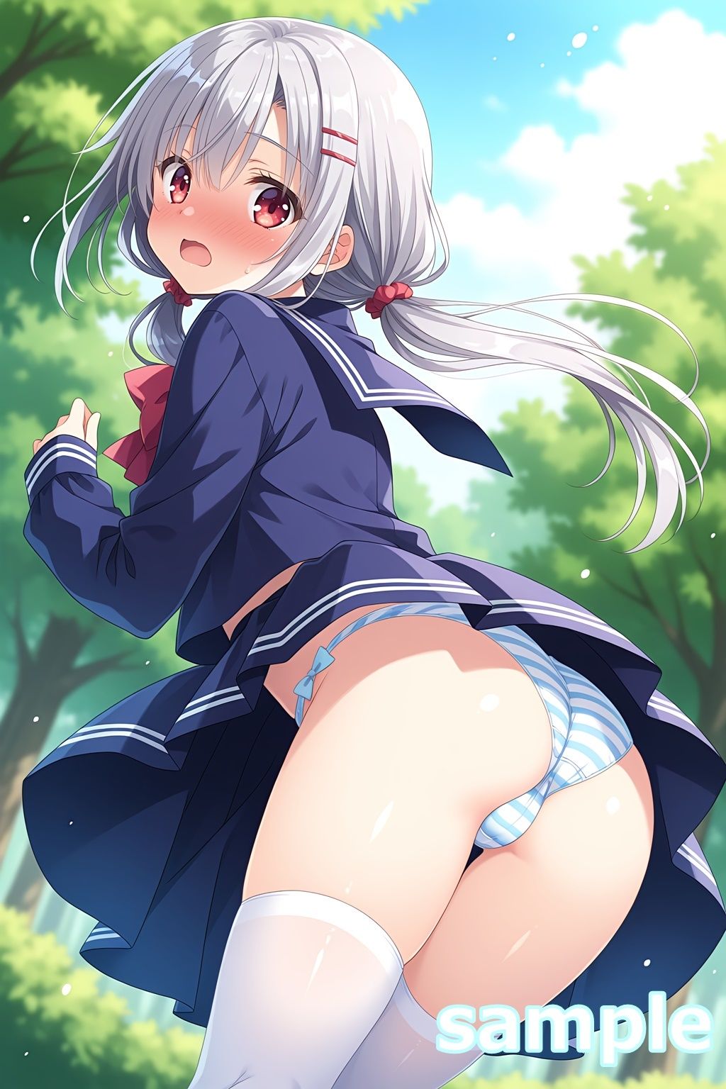 おパンツ拝見イラスト集 〜セーラー服女子校生・風のいたずら編〜 - サンプル画像 2