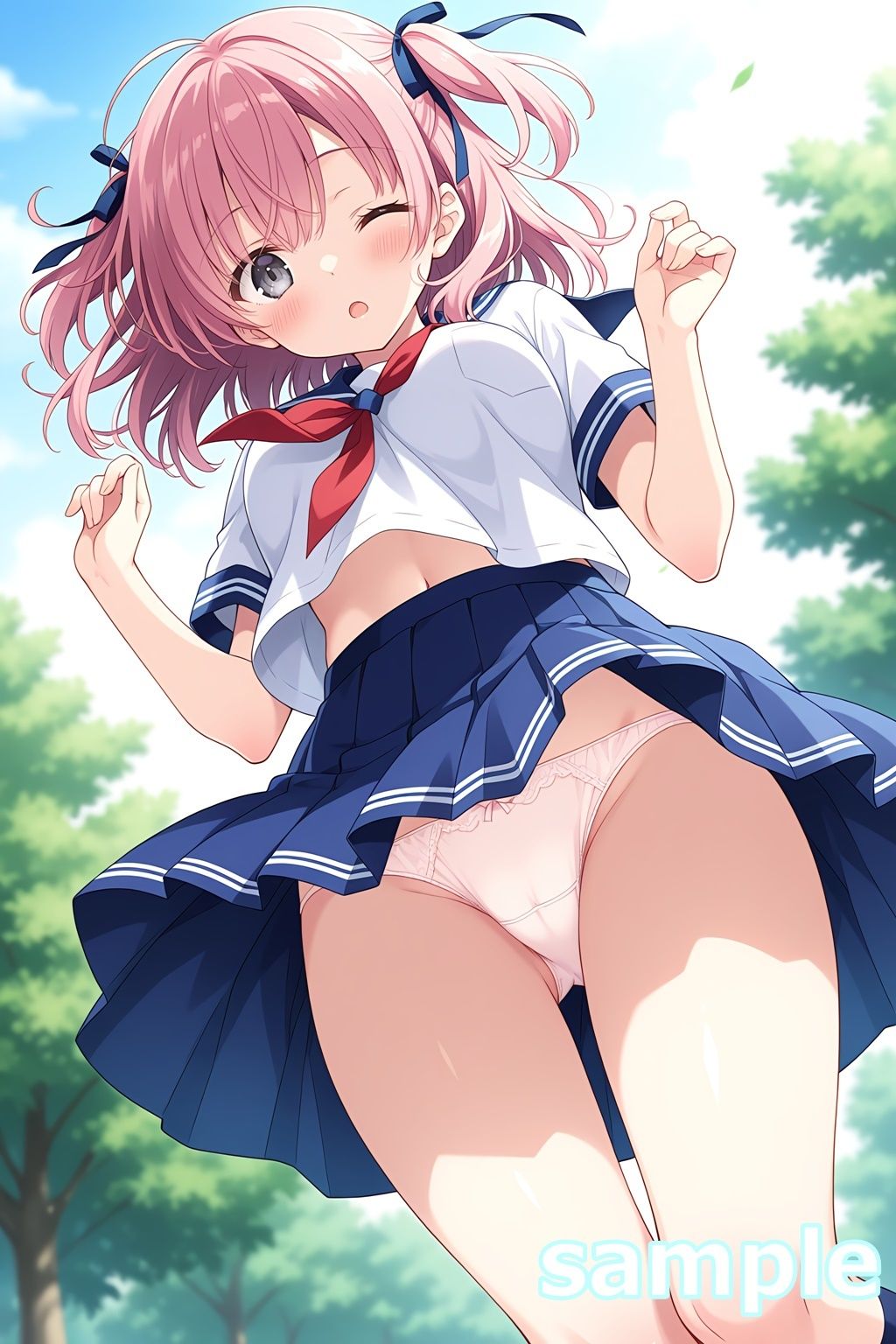 おパンツ拝見イラスト集 〜セーラー服女子校生・風のいたずら編〜 - サンプル画像 4