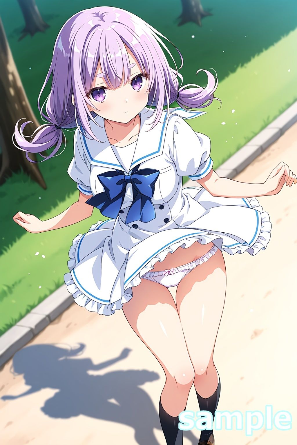 おパンツ拝見イラスト集 〜セーラー服女子校生・風のいたずら編〜 - サンプル画像 9