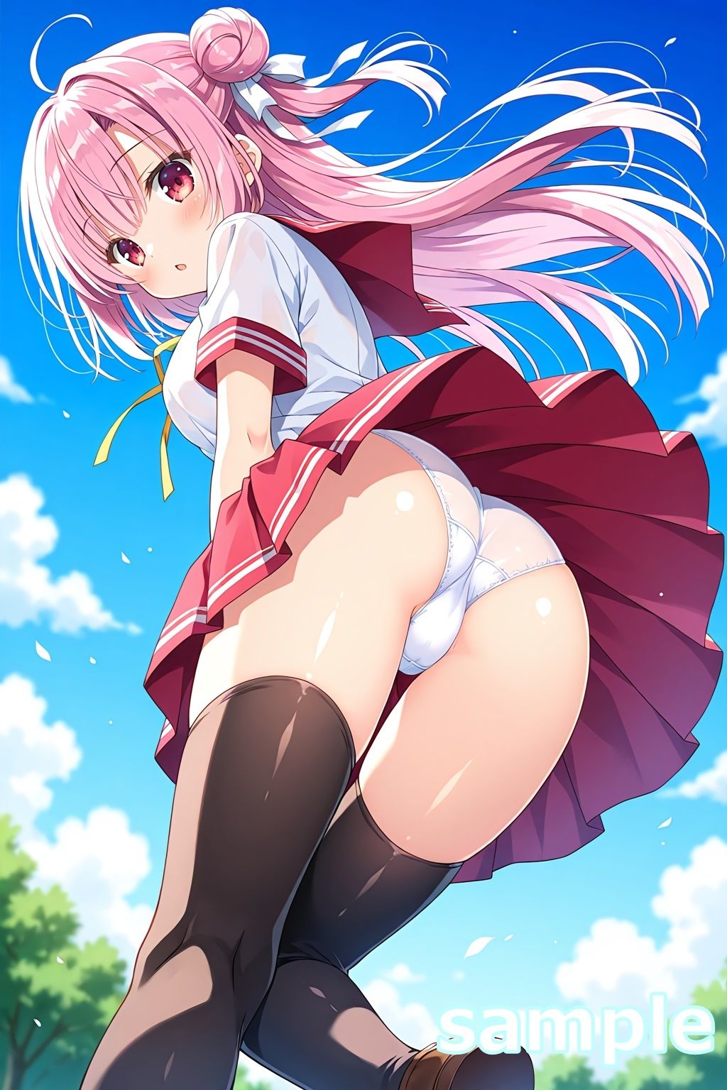 おパンツ拝見イラスト集 〜セーラー服女子校生・風のいたずら編〜 - サンプル画像 10