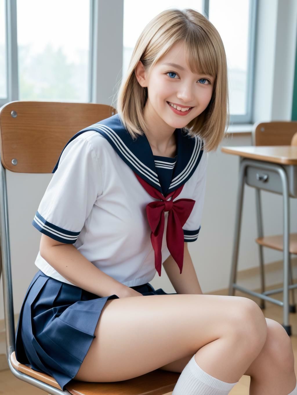 金髪セーラー服（268枚）【実写系AI超リアルCG集EX】 - サンプル画像 1