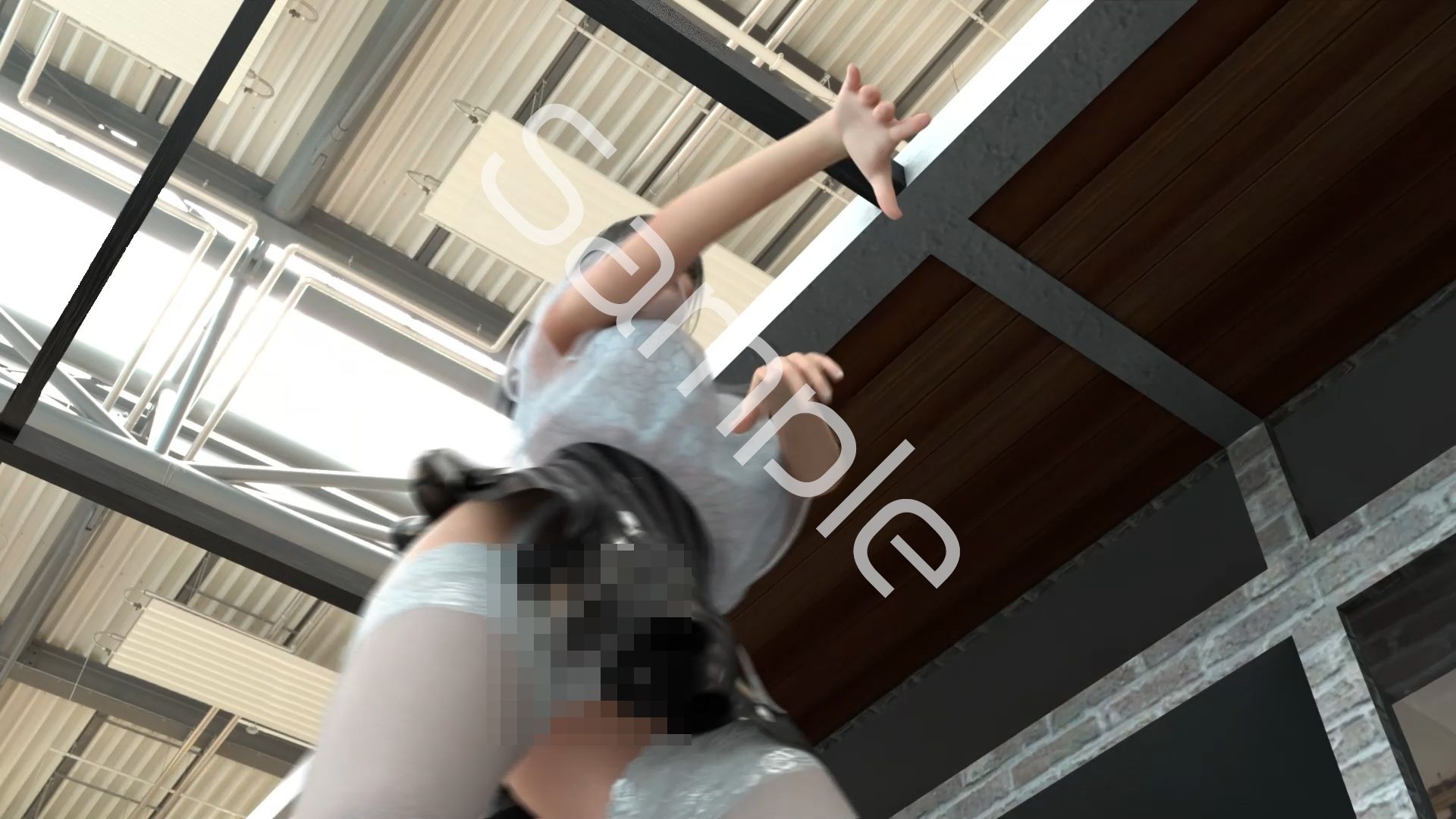 女子アナになった二階堂沙耶・早朝のニュース番組の冒頭でミニスカートでダンスすることを業務命令で強要される・ダンスVer.3:Vol.10『ただの話題作りとのことで電源OFF（のはず）のカメラが4台、ローアングルから彼女のスカート内を覗き込むように設置されている:PV10_＋白色ガーターストッキング＋Tバックパンティで扇風機風チラ』 - サンプル画像 2