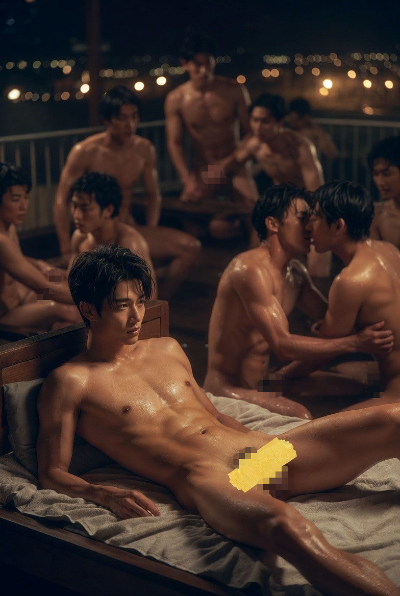 AI男子写真集サウナ行ったらイケメンが吸い付いてきた件 - サンプル画像 8