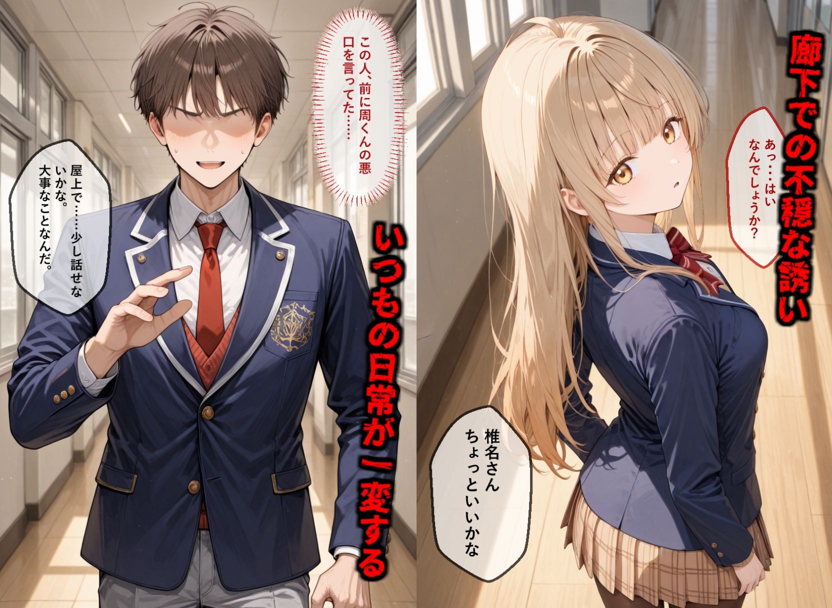 【セリフ付き画像集】純潔崩壊 前編  スクールカースト最上位の美少女が屋上で絶望に屈する日【お隣の天〇様 椎〇真昼】 - サンプル画像 1