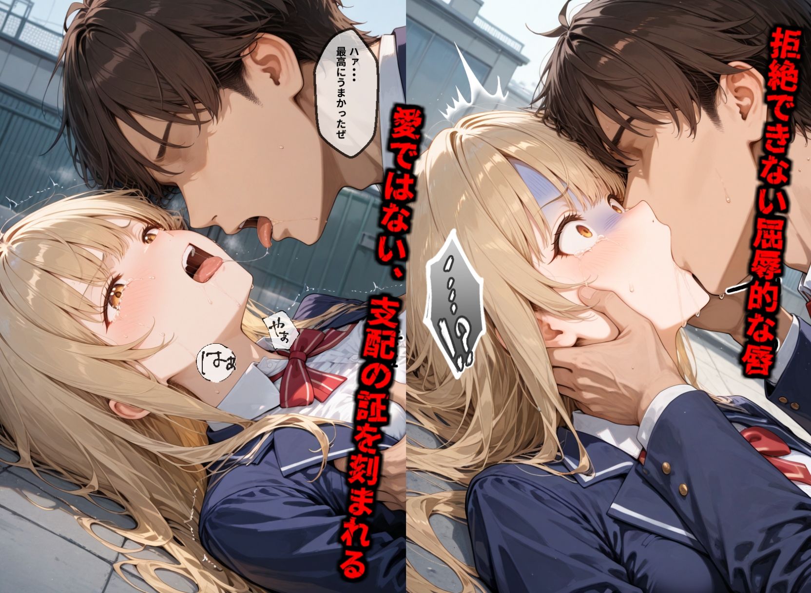 【セリフ付き画像集】純潔崩壊 前編  スクールカースト最上位の美少女が屋上で絶望に屈する日【お隣の天〇様 椎〇真昼】 - サンプル画像 7