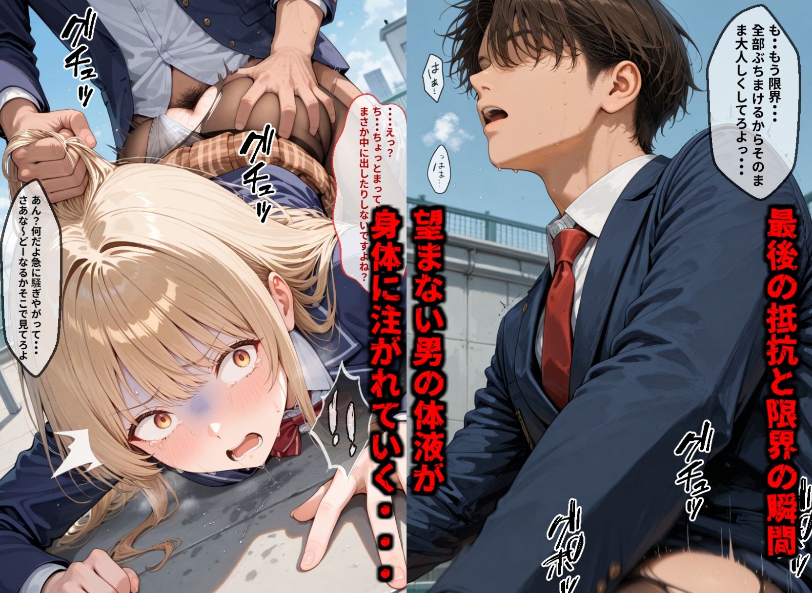 【セリフ付き画像集】純潔崩壊 前編  スクールカースト最上位の美少女が屋上で絶望に屈する日【お隣の天〇様 椎〇真昼】 - サンプル画像 8