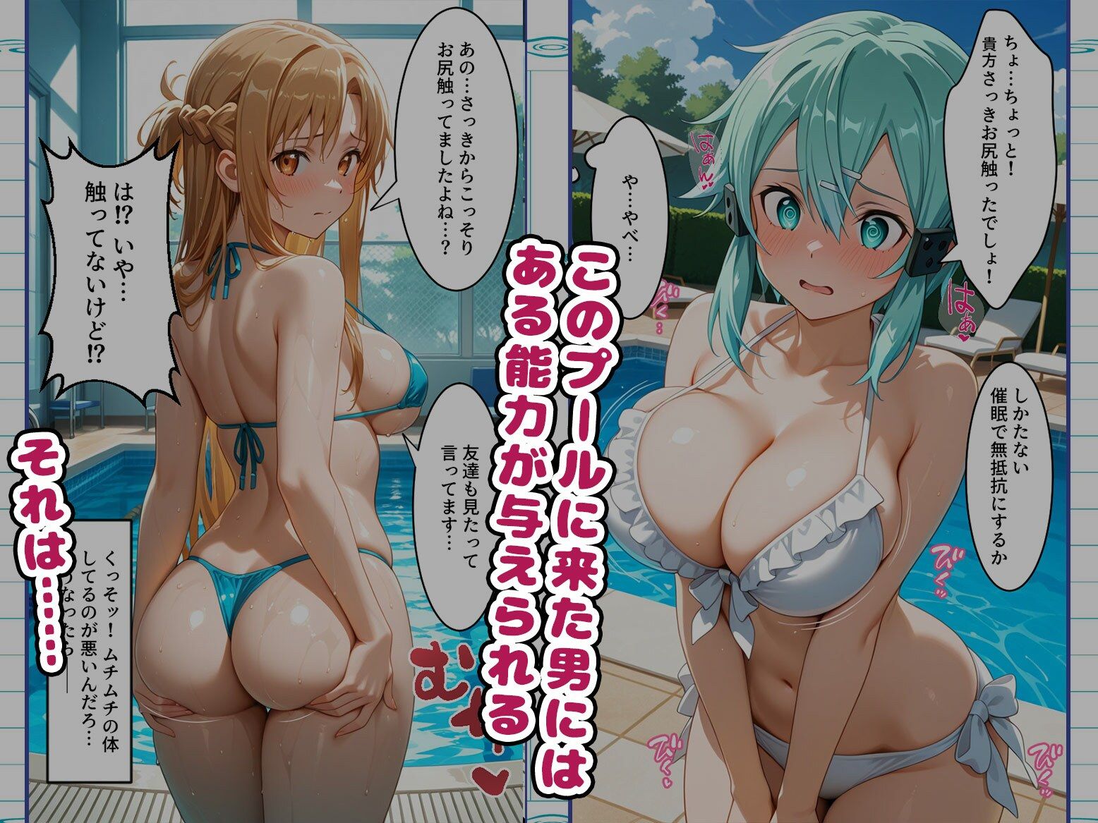 【総集編】知ってる？このプール…備え付けの「オナホ」があるらしいよ？S〇O編 - サンプル画像 1