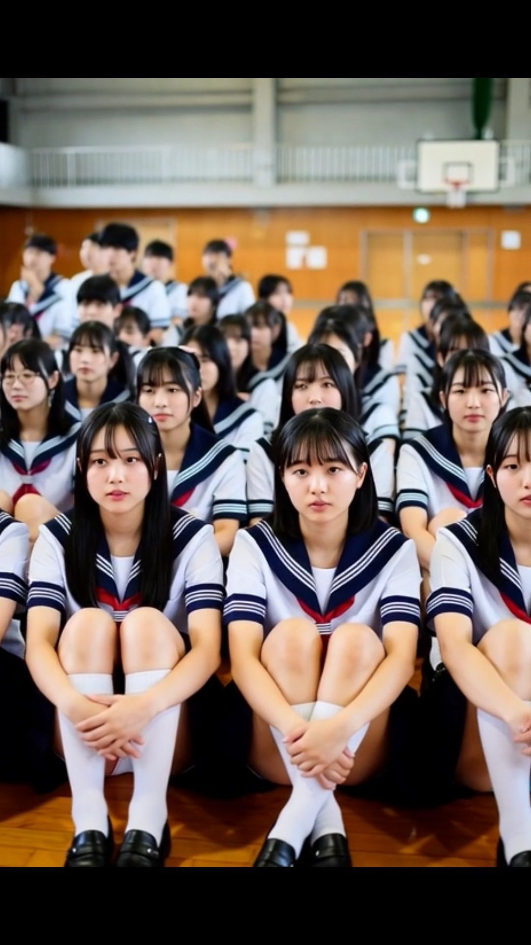ローアングルカメラ 盗撮 全校集会 体育館 学生 制服少女 青春 日常 - サンプル画像 3