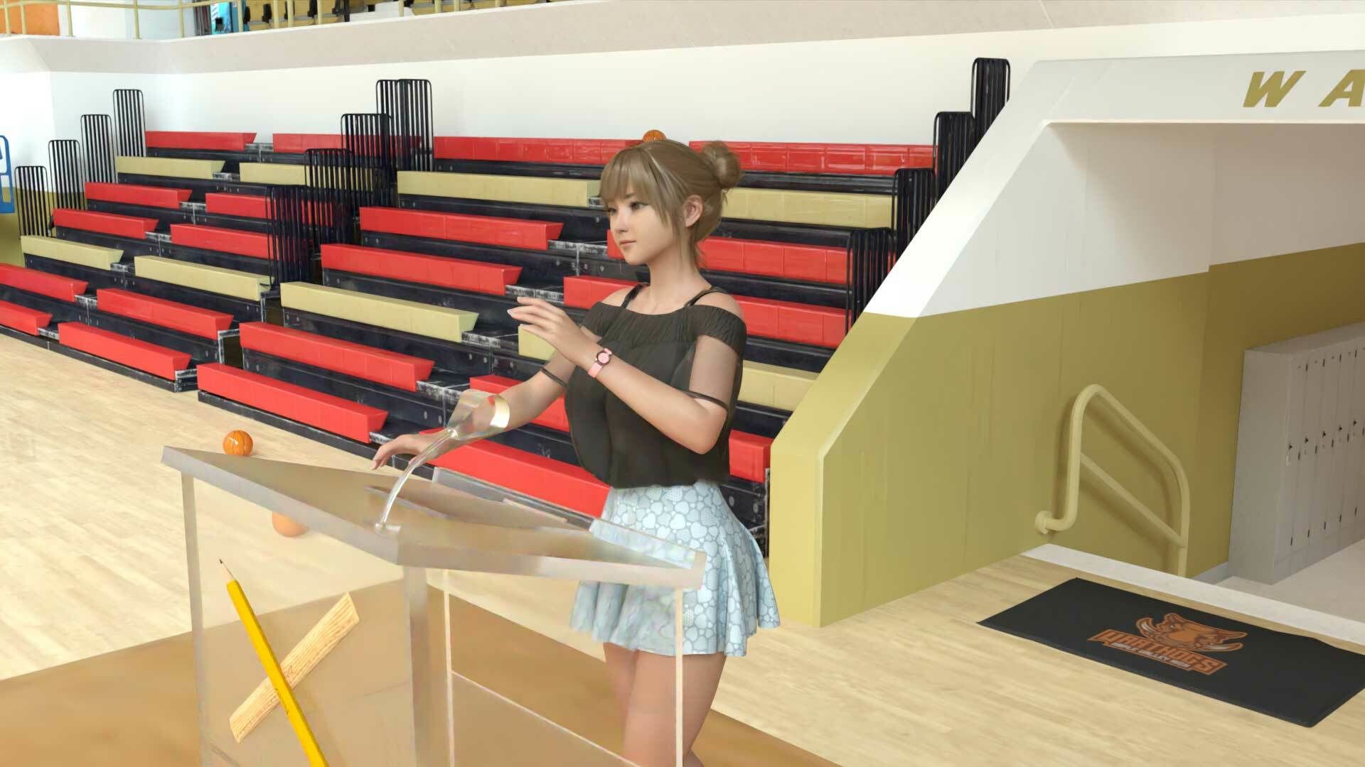 【▲100】生徒会長 一ノ瀬廻里・朝の全校演説 4th-Season Vol.007（『校内で女子生徒のスカート内を逆さ撮りした動画が出回っている件』（日本語版）:サテン地白文字柄パンティ編） - サンプル画像 4