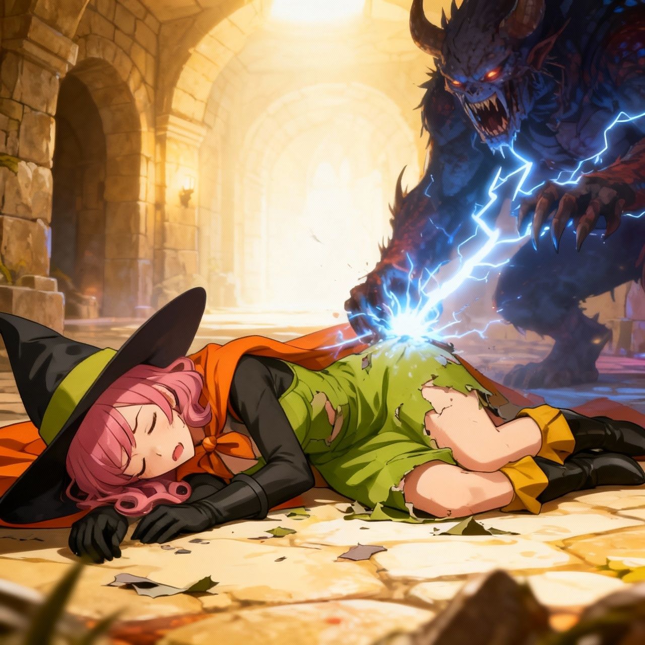 勇者一行全滅…魔物に凌●される女魔法使い・戦士・盗賊・魔物使い - サンプル画像 1