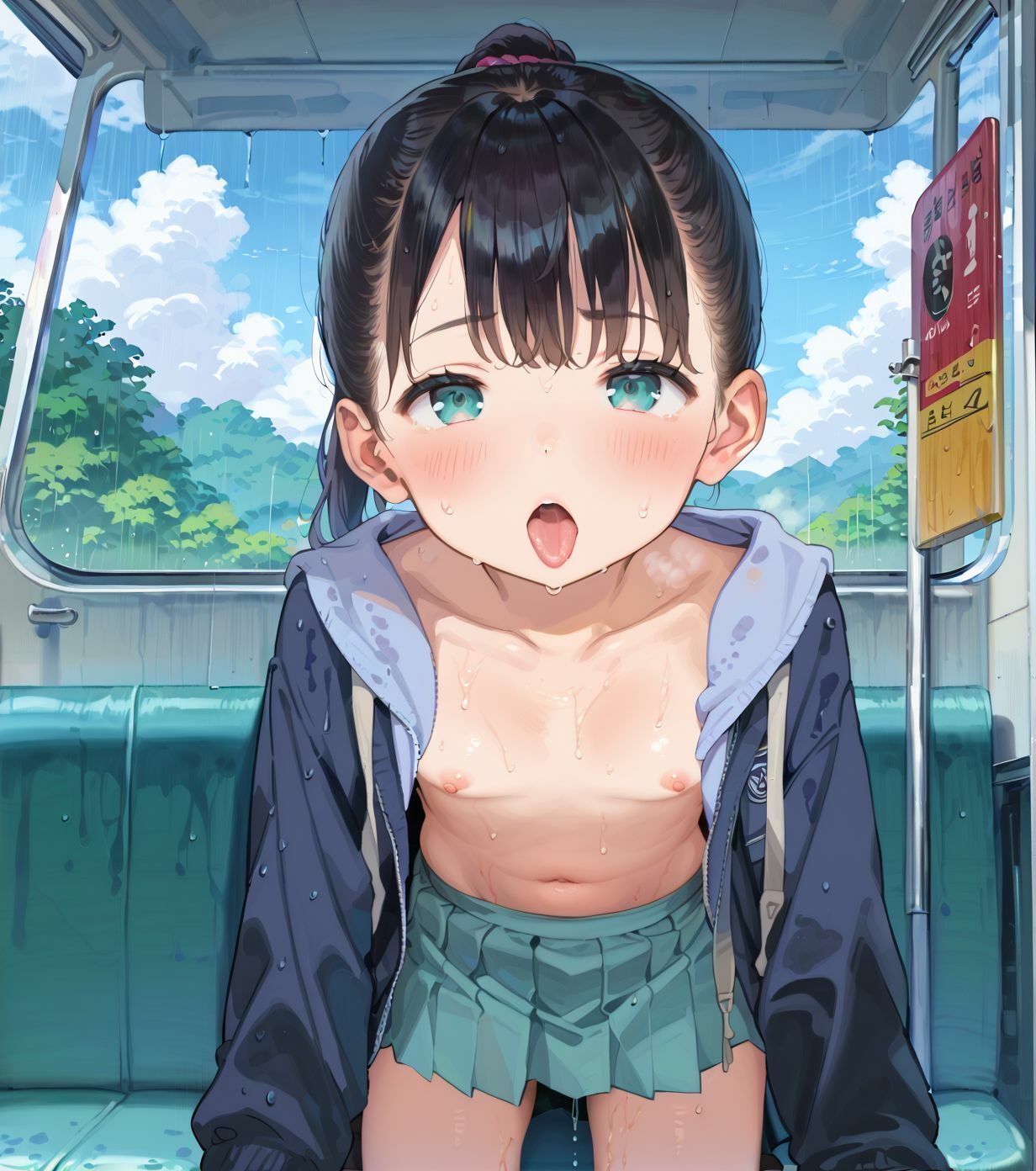 制服ちっぱい少女、バス停で雨宿り01 - サンプル画像 2