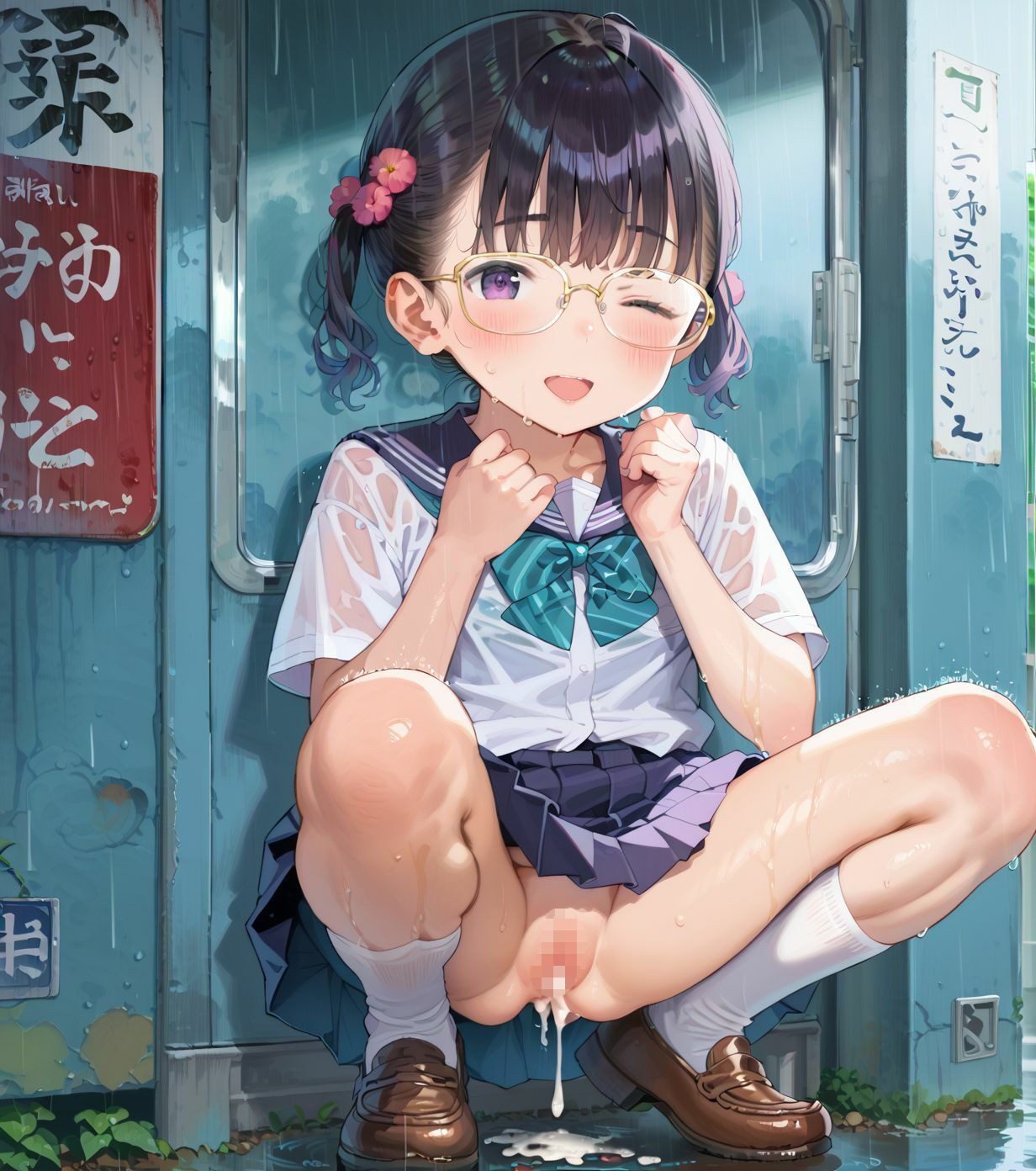 制服ちっぱい少女、バス停で雨宿り01 - サンプル画像 4