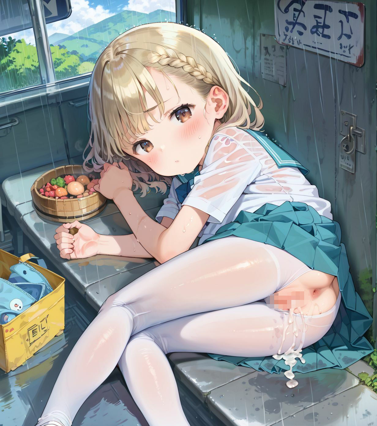 制服ちっぱい少女、バス停で雨宿り01 - サンプル画像 6