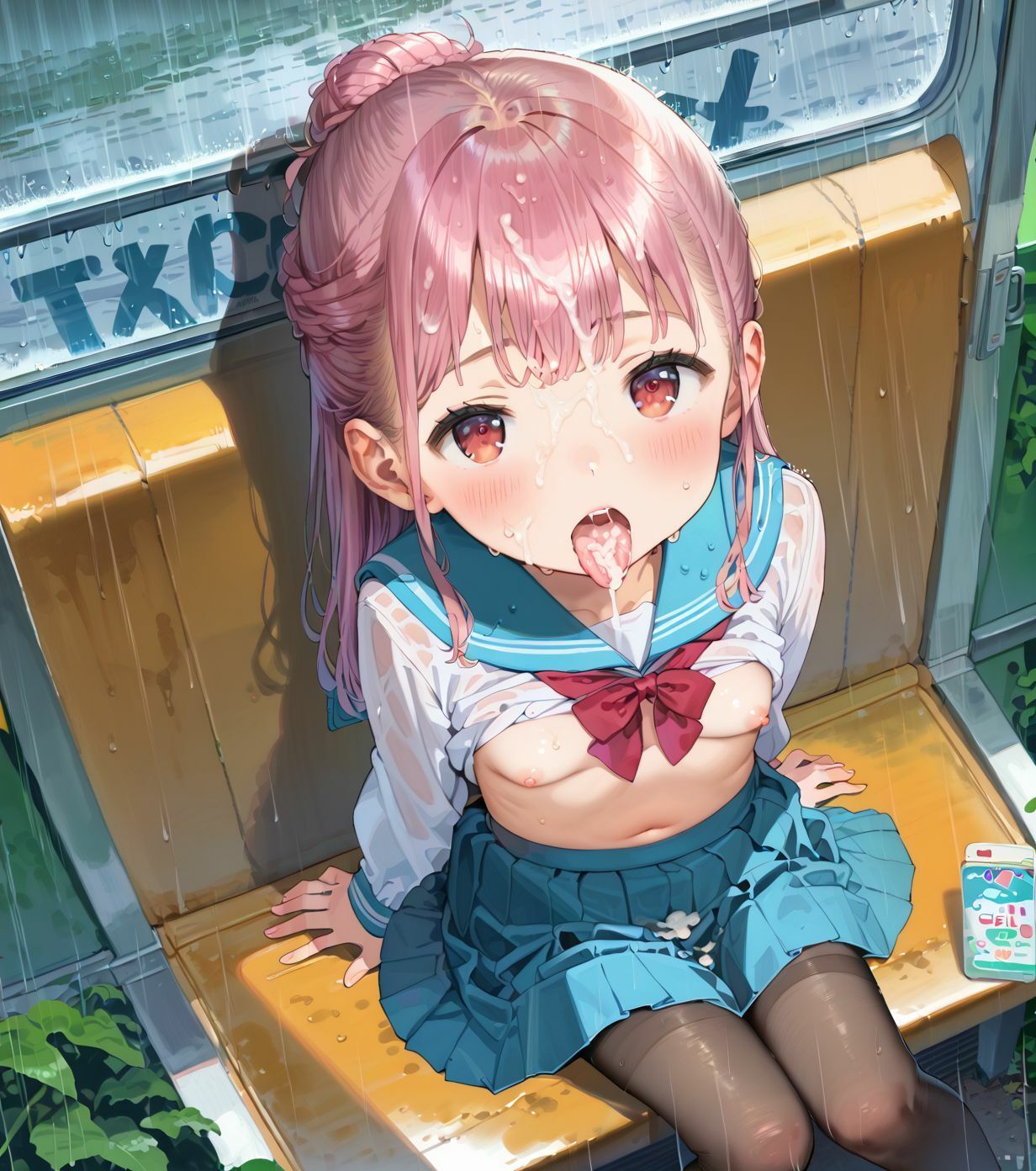 制服ちっぱい少女、バス停で雨宿り01 - サンプル画像 8