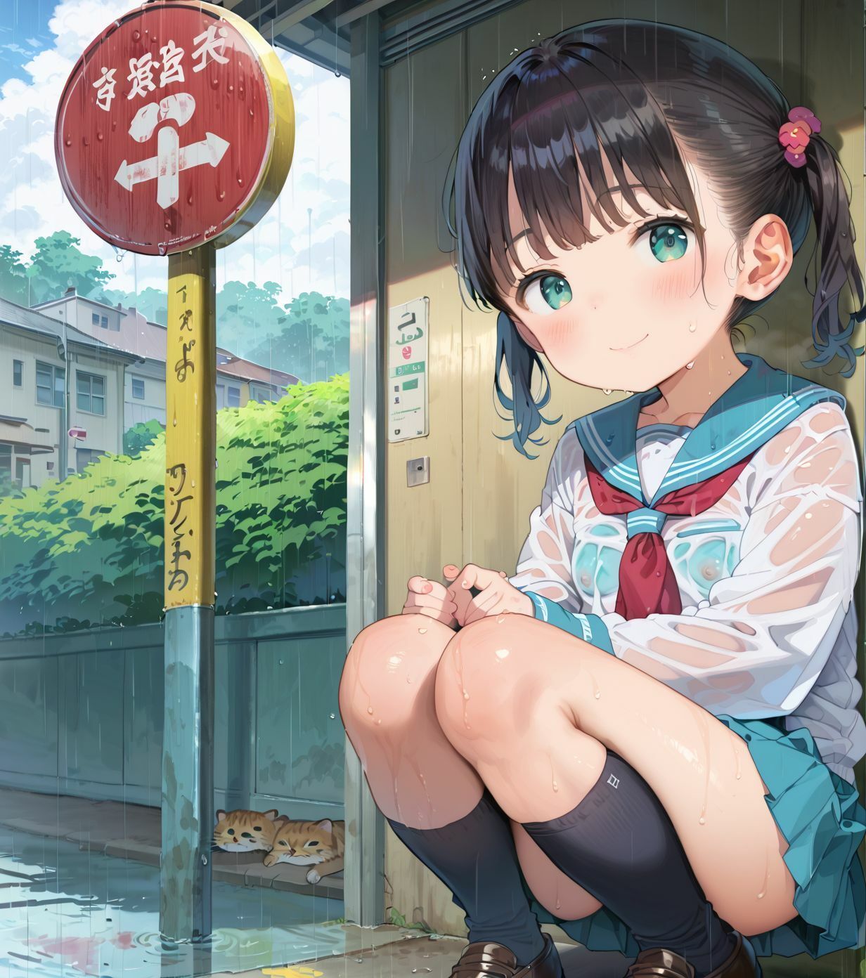 制服ちっぱい少女、バス停で雨宿り01 - サンプル画像 10