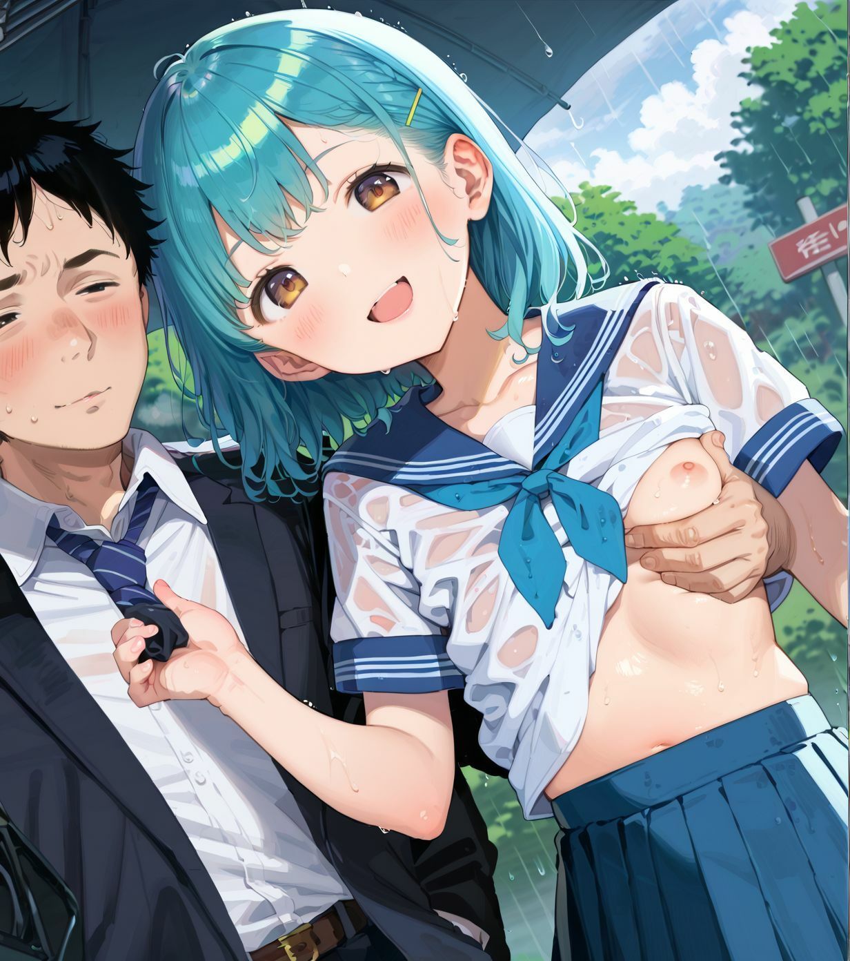 制服ちっぱい少女、バス停で雨宿り03 - サンプル画像 4