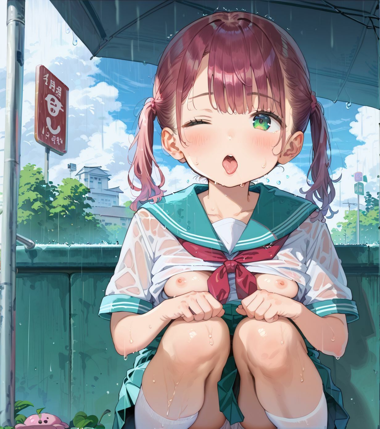 制服ちっぱい少女、バス停で雨宿り03 - サンプル画像 10