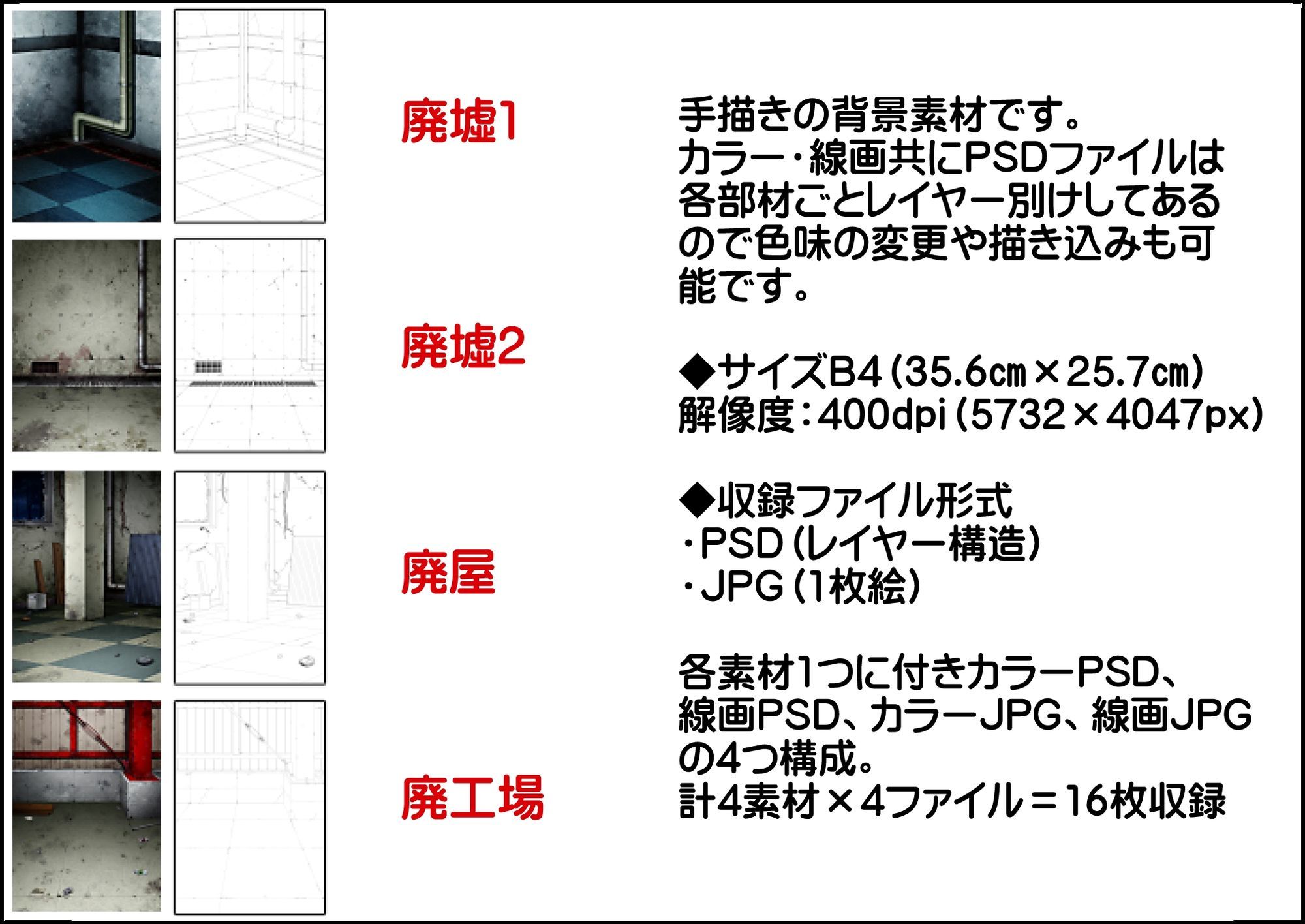 背景素材集01  ［廃墟セット］ - サンプル画像 1