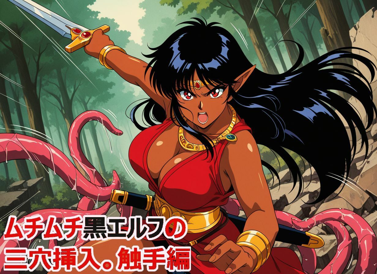 【動画付き】ムチムチ黒エルフの二穴挿入。触手編【142枚】です。 - サンプル画像 2