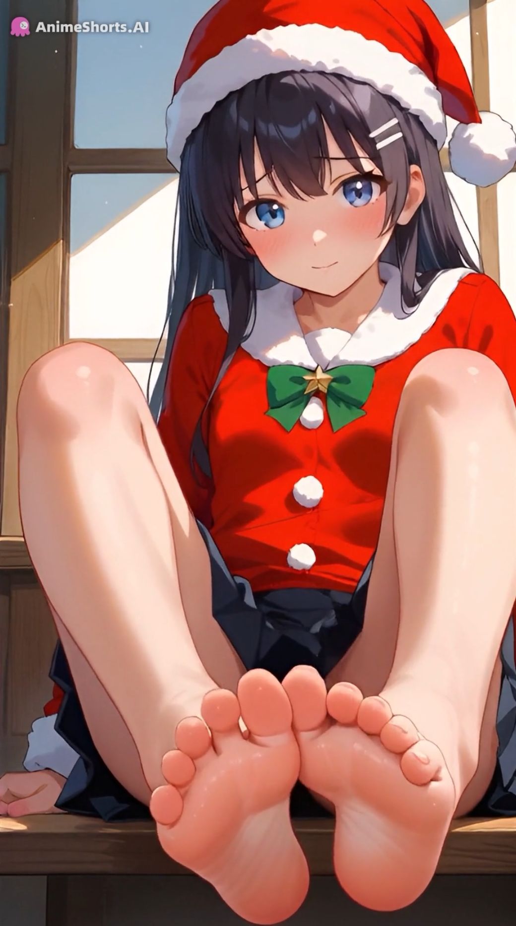 【セリフ音声付きアニメ3分1秒】足コキでオナサポ！冬のミニスカ制服！太もも、足の裏、靴下、素脚、パンチラ - サンプル画像 3