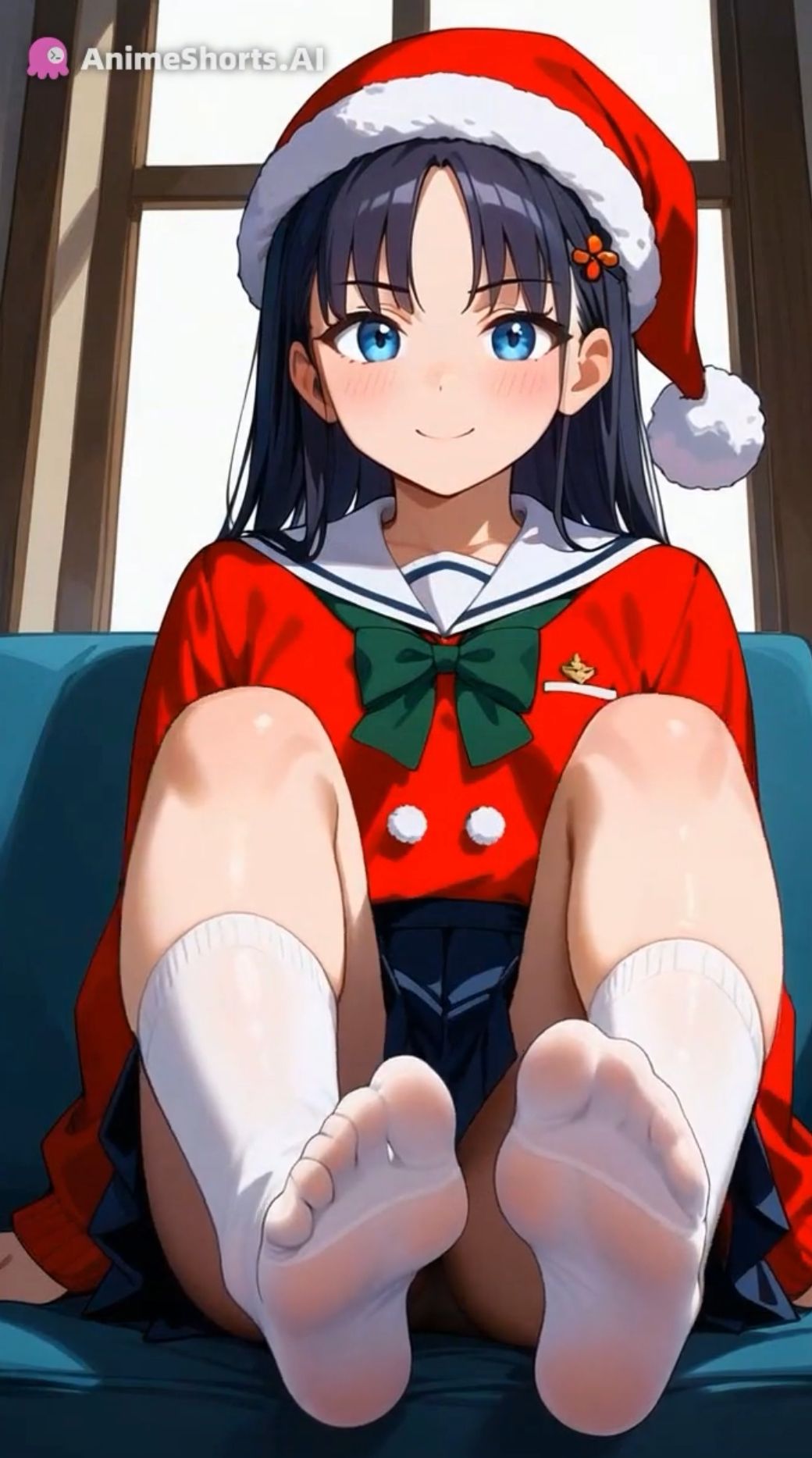 【セリフ音声付きアニメ3分1秒】足コキでオナサポ！冬のミニスカ制服！太もも、足の裏、靴下、素脚、パンチラ - サンプル画像 4