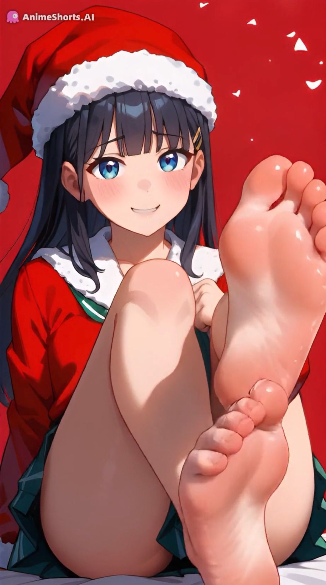 【セリフ音声付きアニメ3分1秒】足コキでオナサポ！冬のミニスカ制服！太もも、足の裏、靴下、素脚、パンチラ - サンプル画像 9