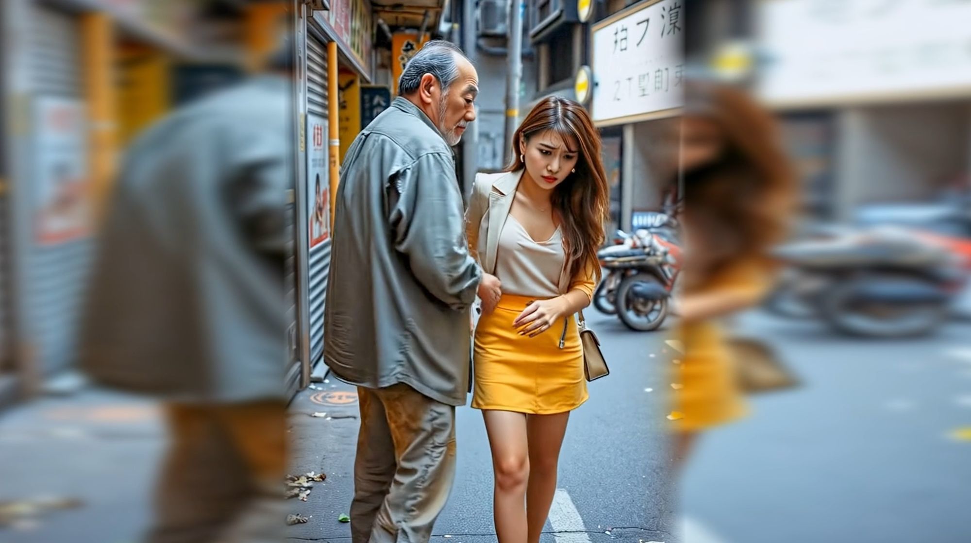 妄想 路地裏を歩く女性のスカートをめくる AI生成動画 - サンプル画像 3