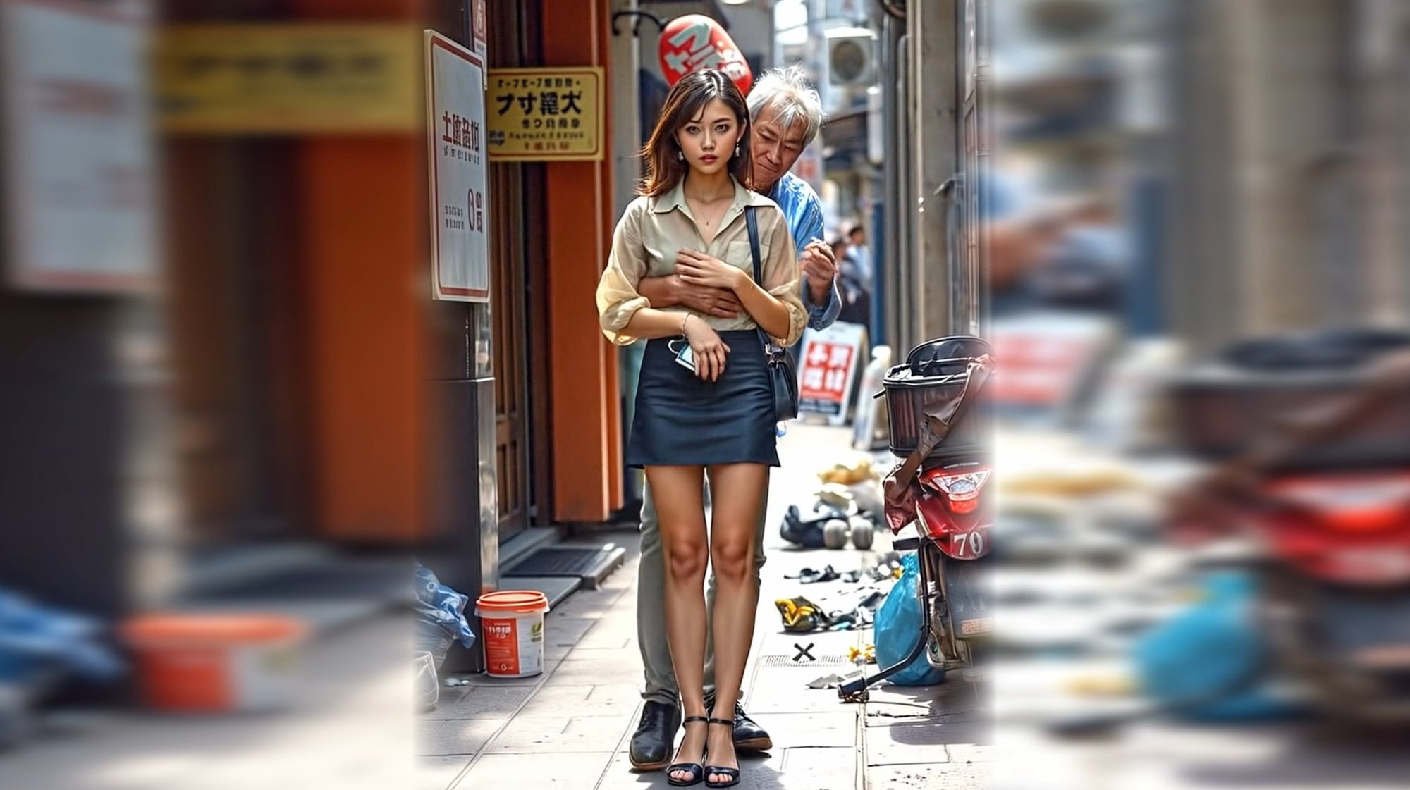 妄想 路地裏を歩く女性のスカートをめくる AI生成動画 - サンプル画像 5