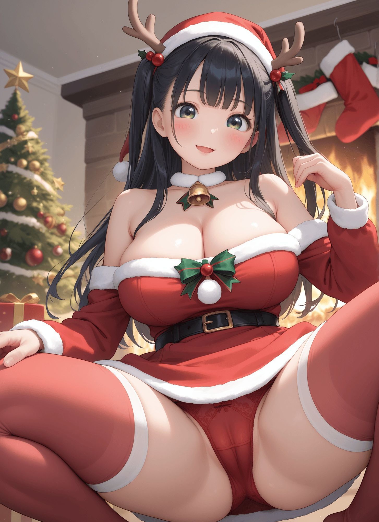 見上げた肩だしサンタパンツ・見上げたエプロンパンツ・見上げたセータースケートパンツ - サンプル画像 1