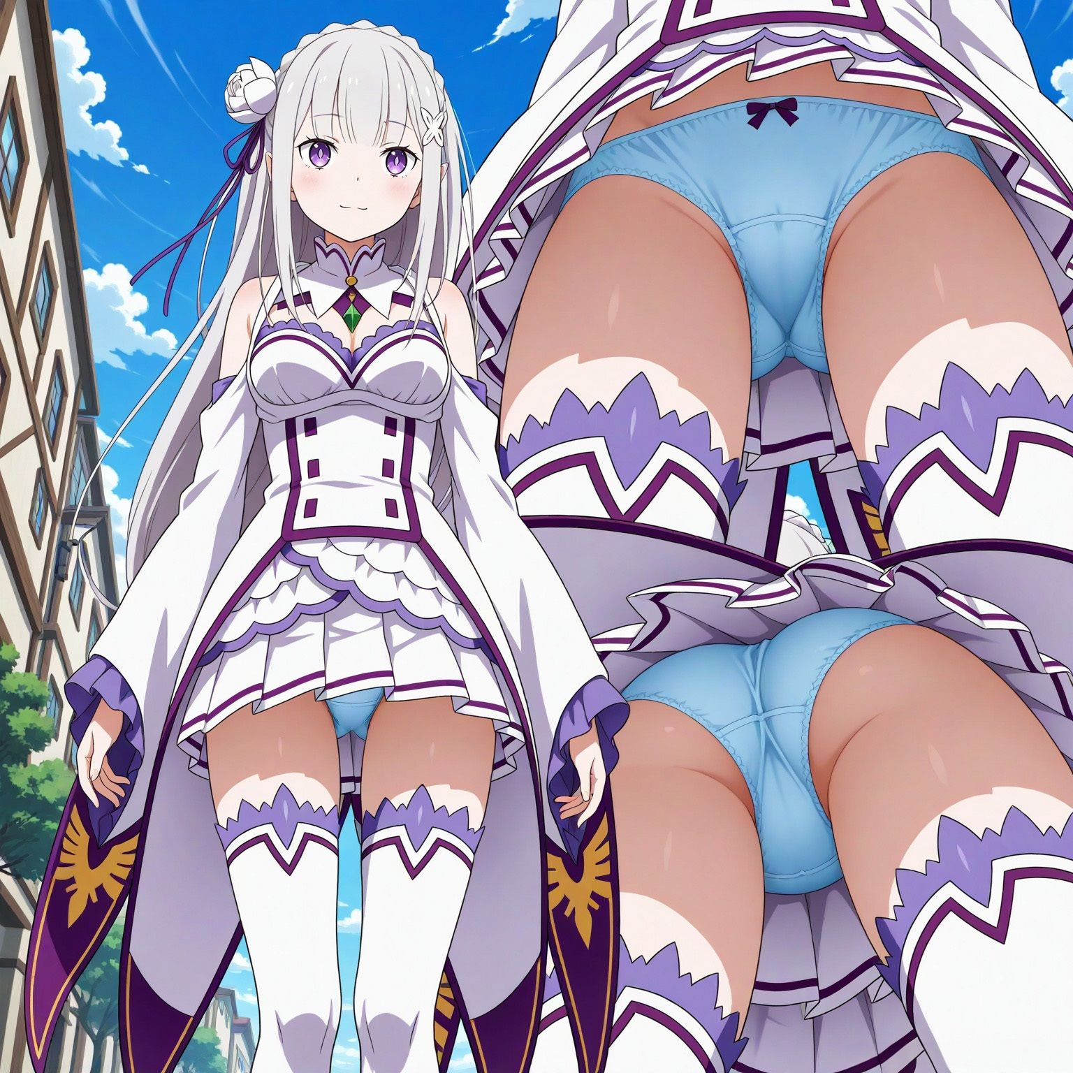 逆さ撮り、全裸露出風【Re:ゼロから始める異世界生活風1】 - サンプル画像 8