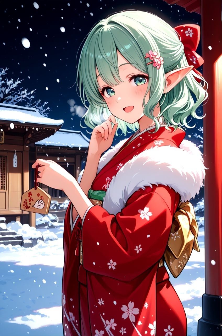 拾ったエルフがいつの間にか俺好みのエロ妻に成長していたお話 初詣編 〜異国の正月で振袖えっち。 新年もよろしくお願いします、旦那様〜 - サンプル画像 1