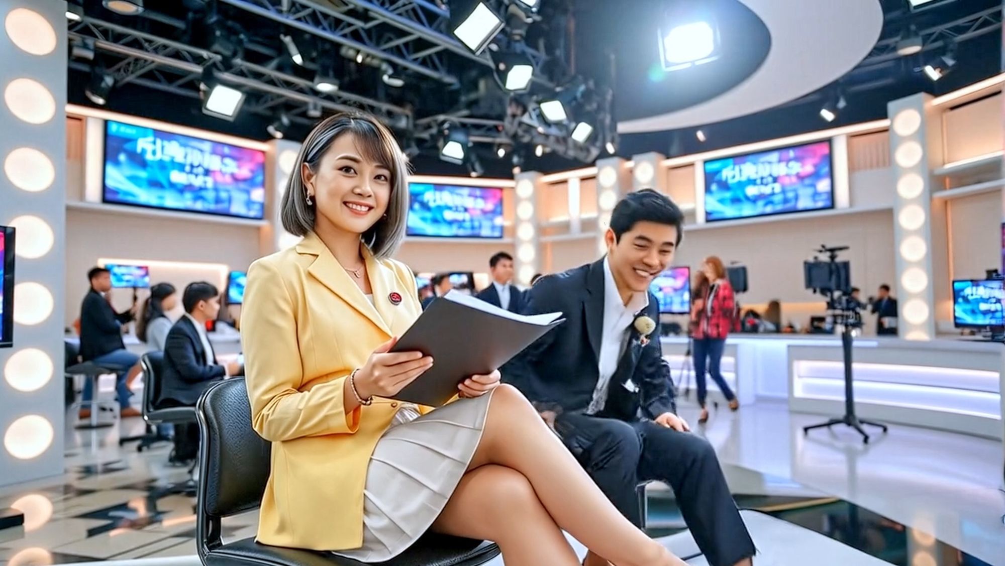 妄想 女子アナ本番中におっぱい見せちゃった AI生成動画 - サンプル画像 4