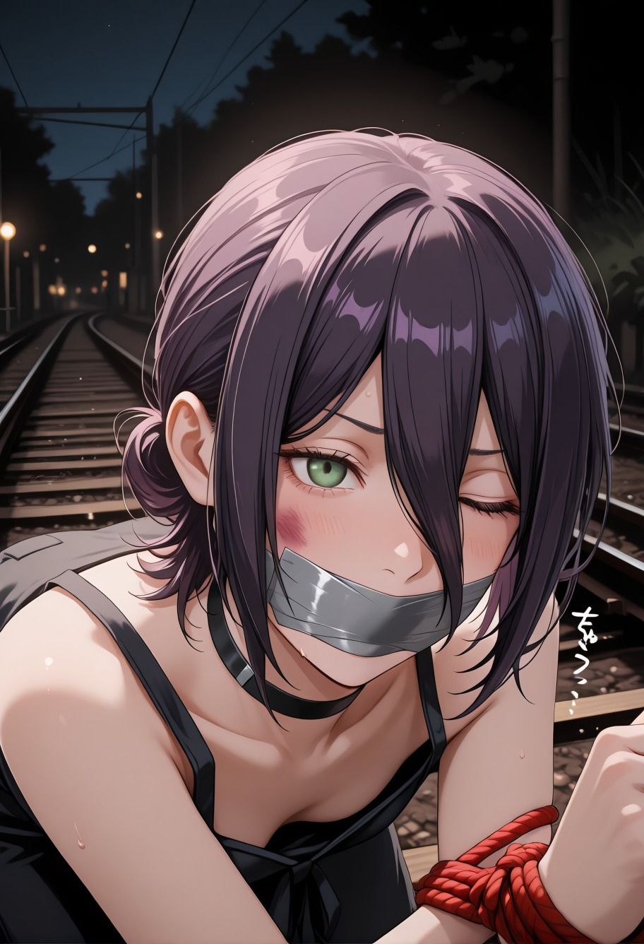 催●レ◯電車凌●パロディ〜チェン◯ーマン風美女が線路拘束アヘ顔・妊娠NTRシチュ満載 - サンプル画像 7